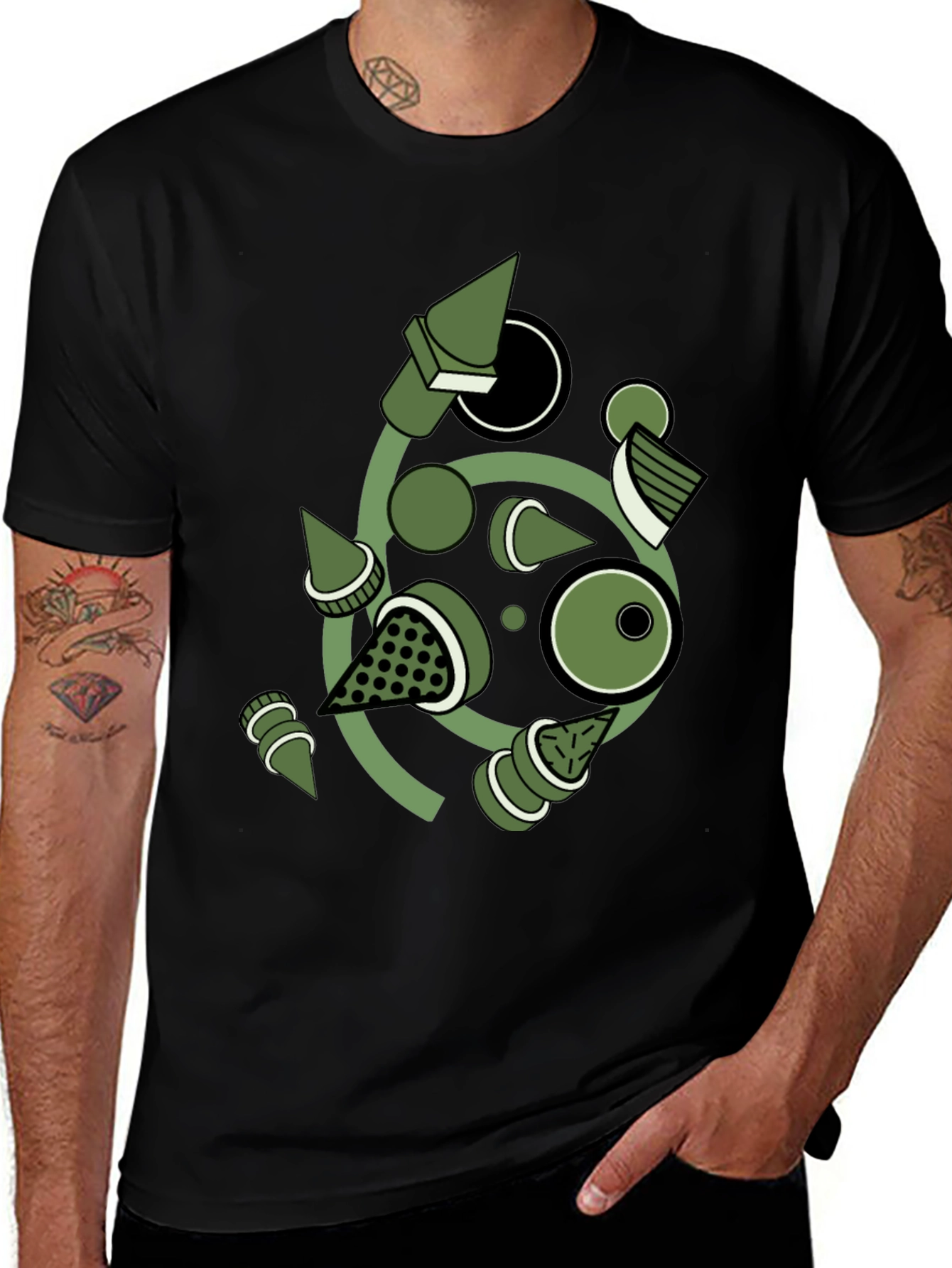 Variant 2 of Abstract Geometric Green Graphic Tee - Modern Art Shirt