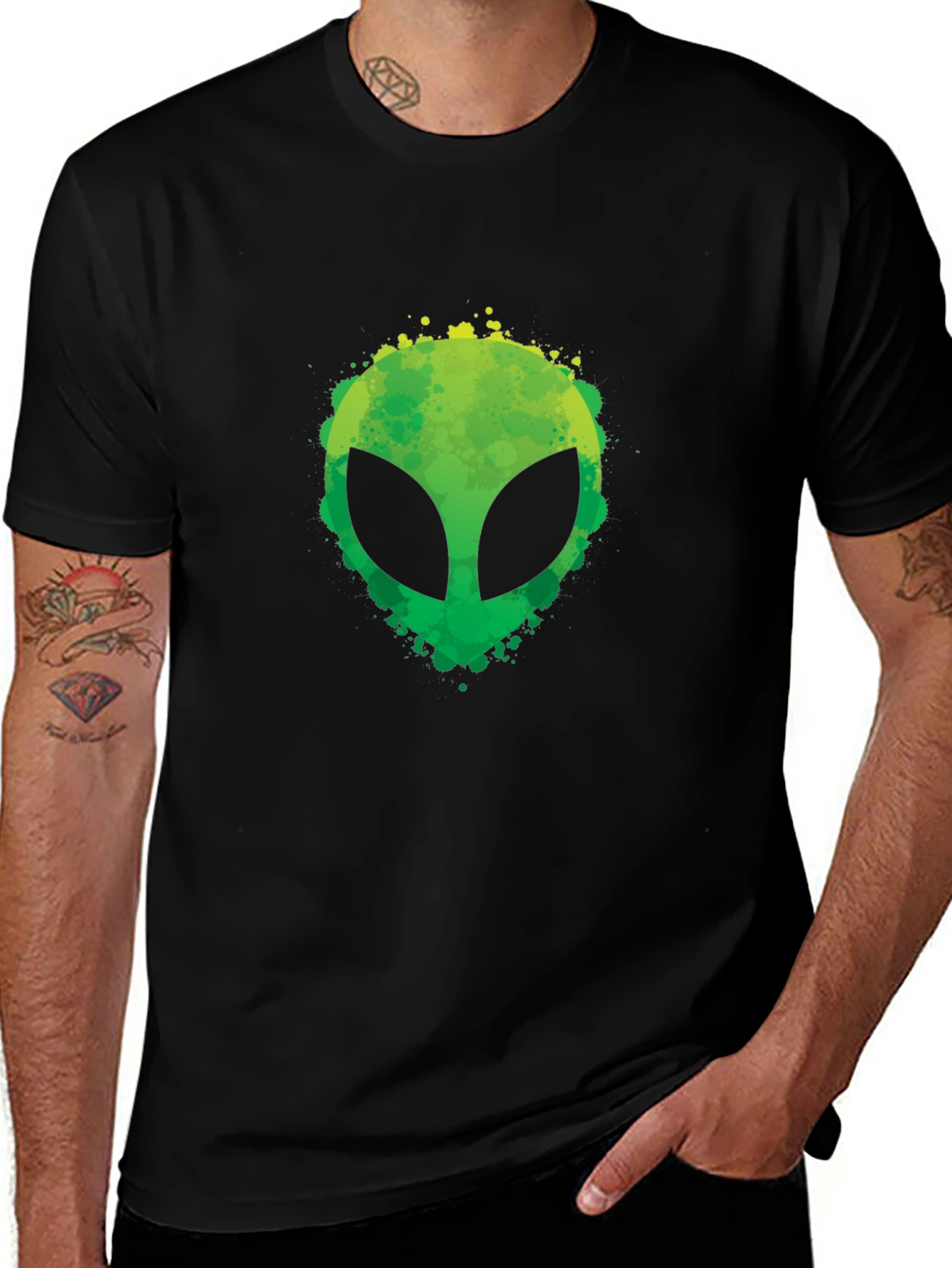 Variant 25 of Alien Graphic Tee - Black Cotton T-Shirt