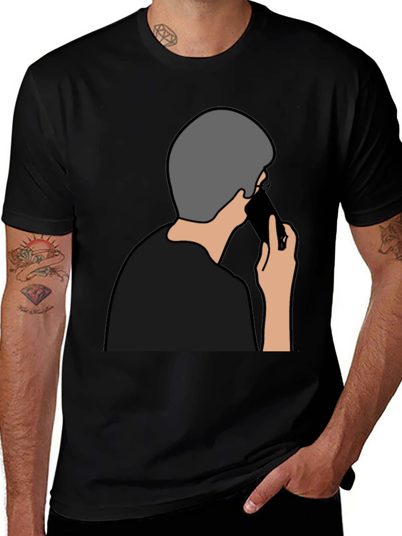 Variant 28 of Man On Phone Graphic Tee - Black Cotton