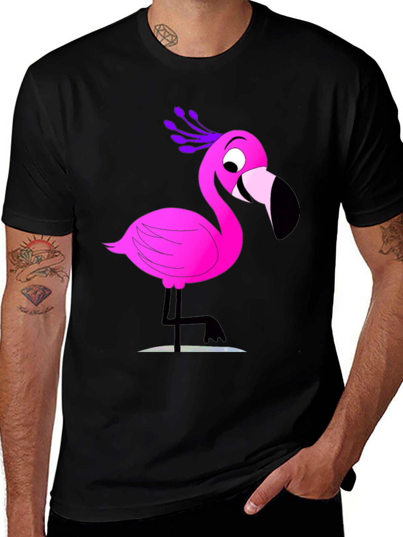 Variant 22 of Fun Flamingo Graphic Tee - Casual Black T-Shirt