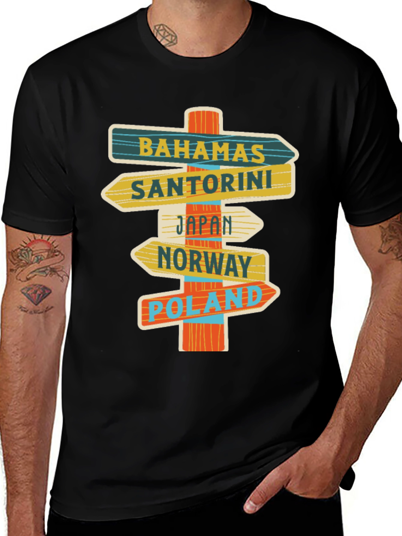 World Traveler T-Shirt - Bahamas, Santorini, Japan, Norway, Poland
