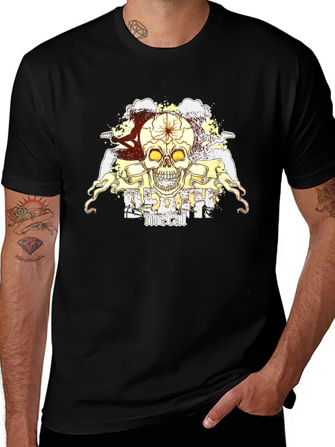 Death Metal Skull Graphic T-Shirt - Men's Black Tee