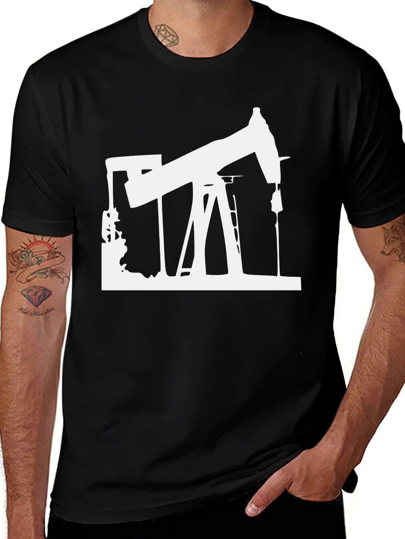 Variant 17 of Oil Rig Graphic Tee - Black Cotton T-Shirt
