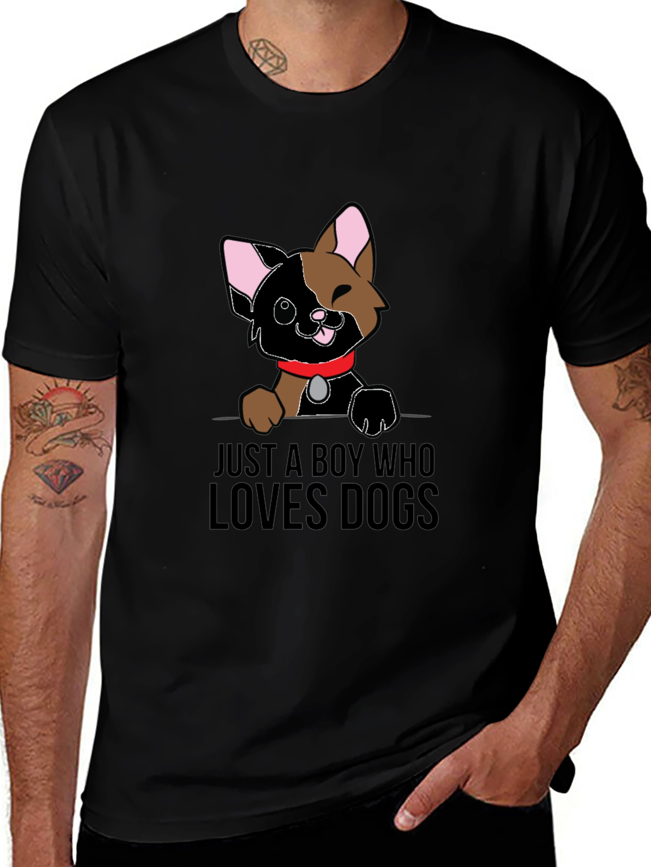 Variant 20 of Boy Who Loves Dogs Graphic Tee - Black