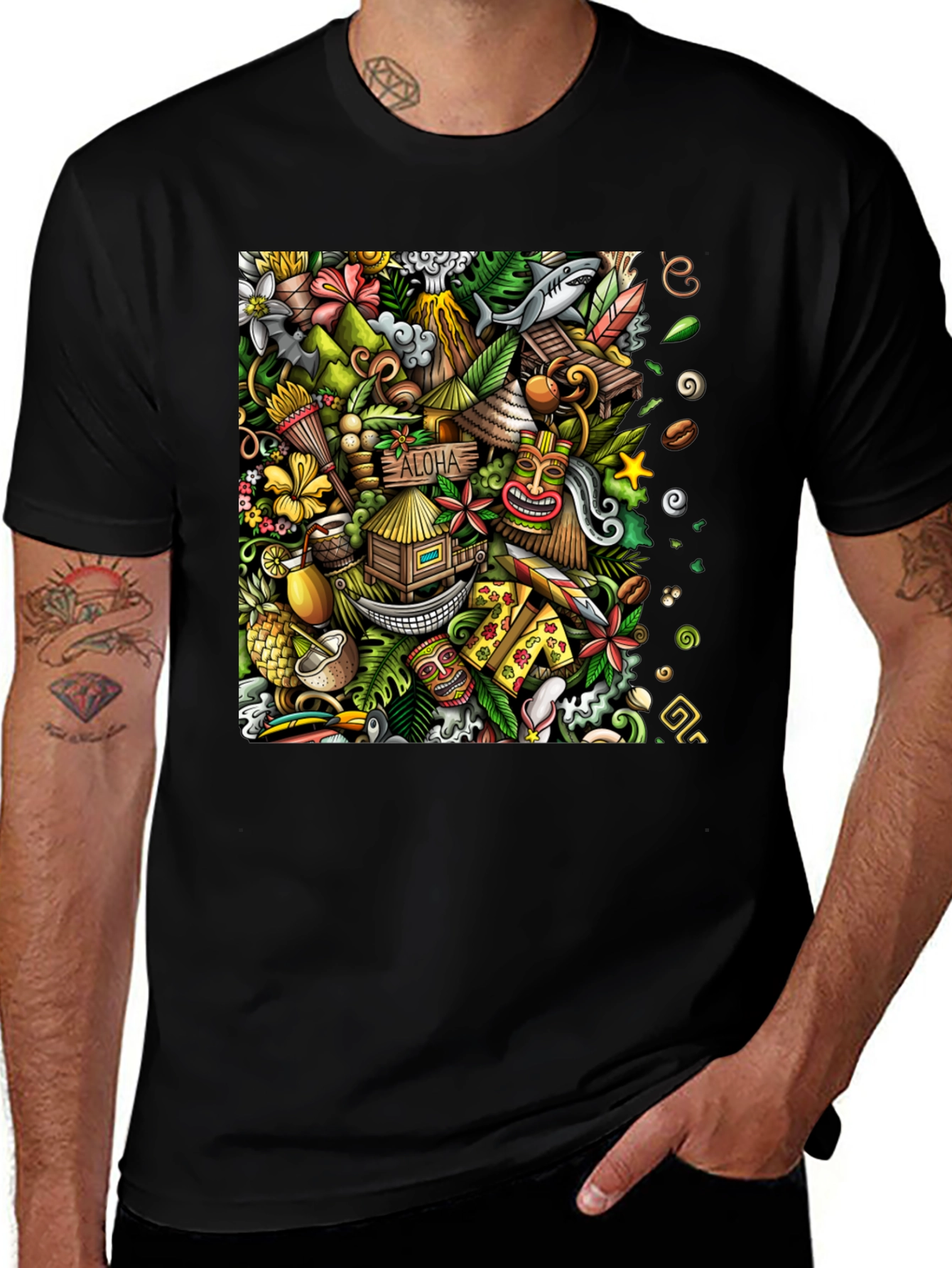 Aloha Doodle Art T-Shirt - Funky Hawaiian Style