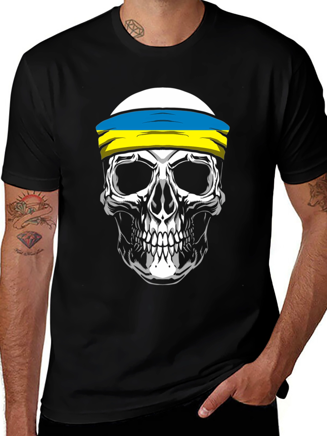 Variant 20 of Skull Ukrainian Flag Headband T-Shirt