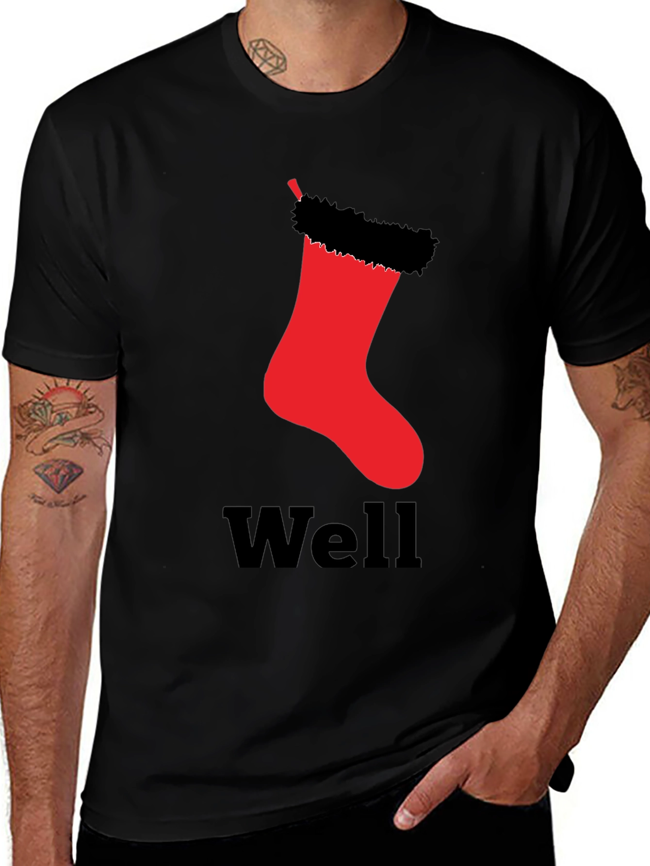 Well Hung Stocking Funny Christmas T-Shirt