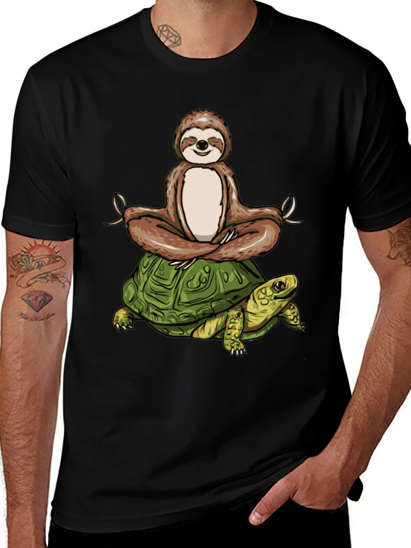 Variant 9 of Meditating Sloth on Turtle Graphic Tee