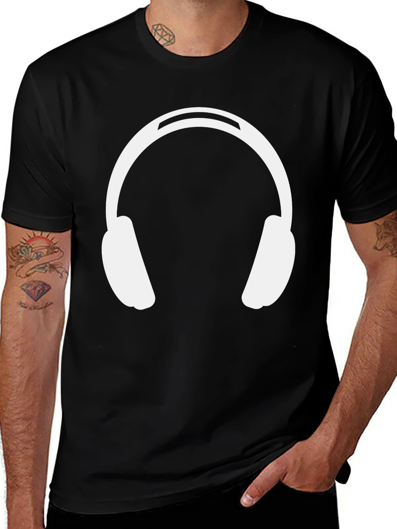 Variant 20 of Headphones Graphic Tee - Black Cotton Casual Wear