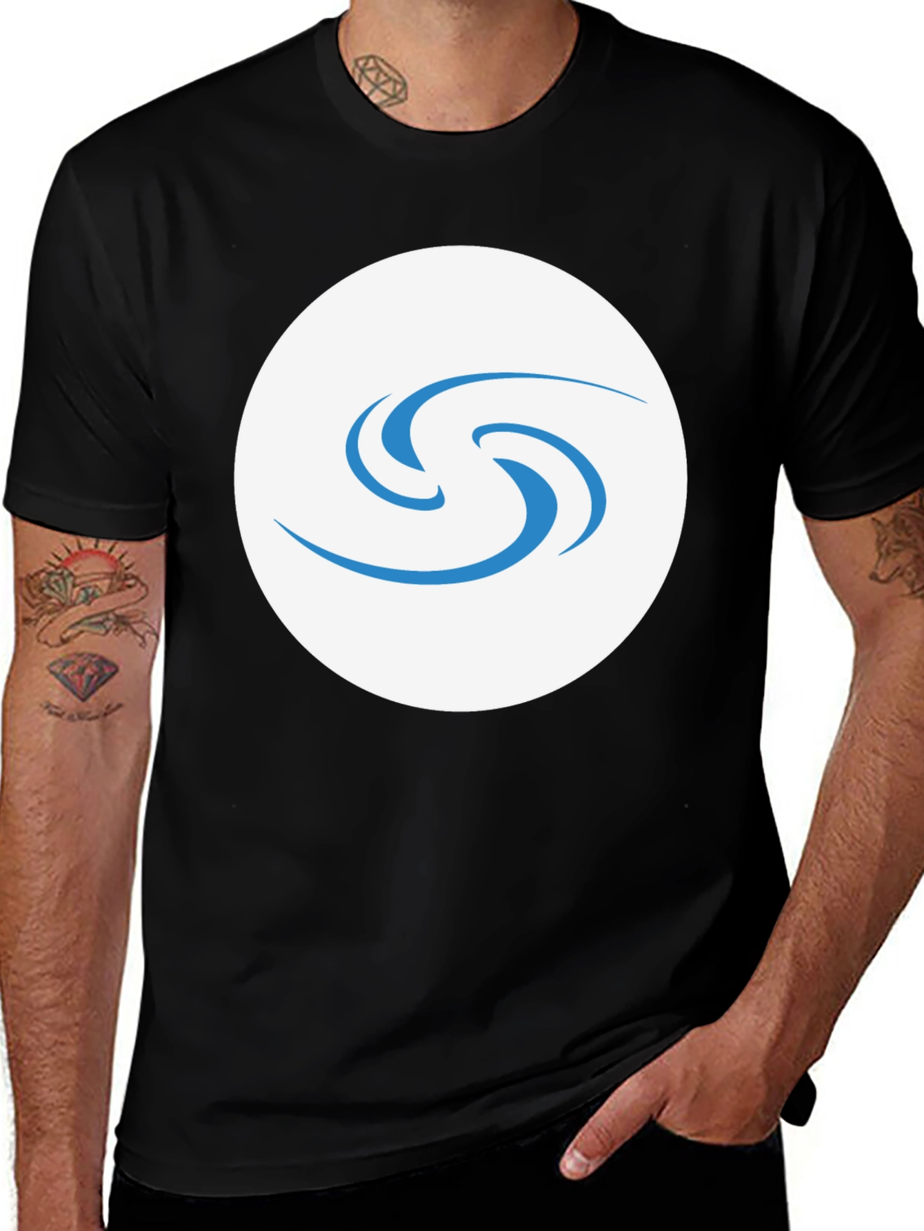 Variant 12 of Black T-Shirt with Circular Graphic Design