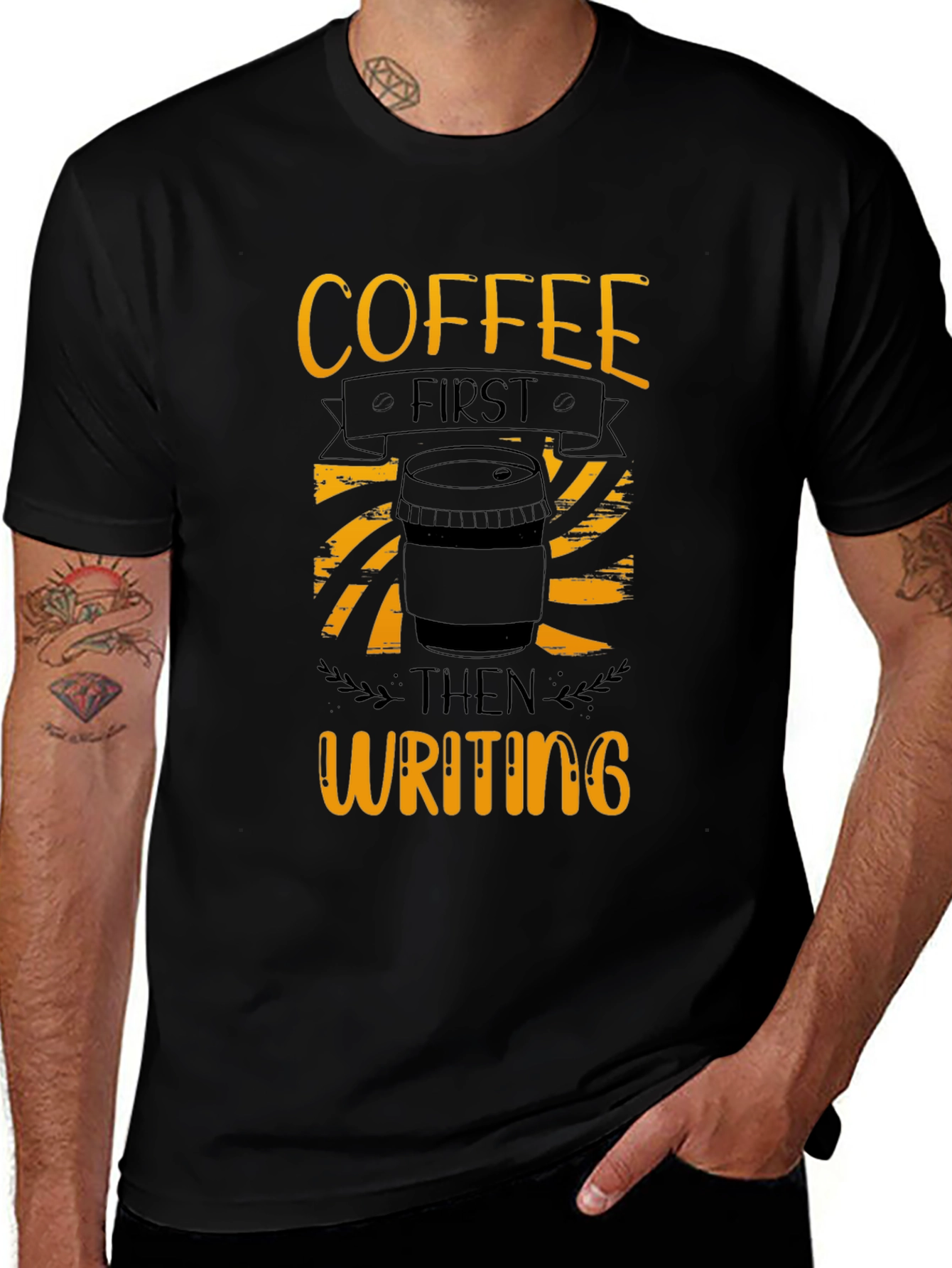 Variant 8 of Coffee First Writing T-Shirt - Black