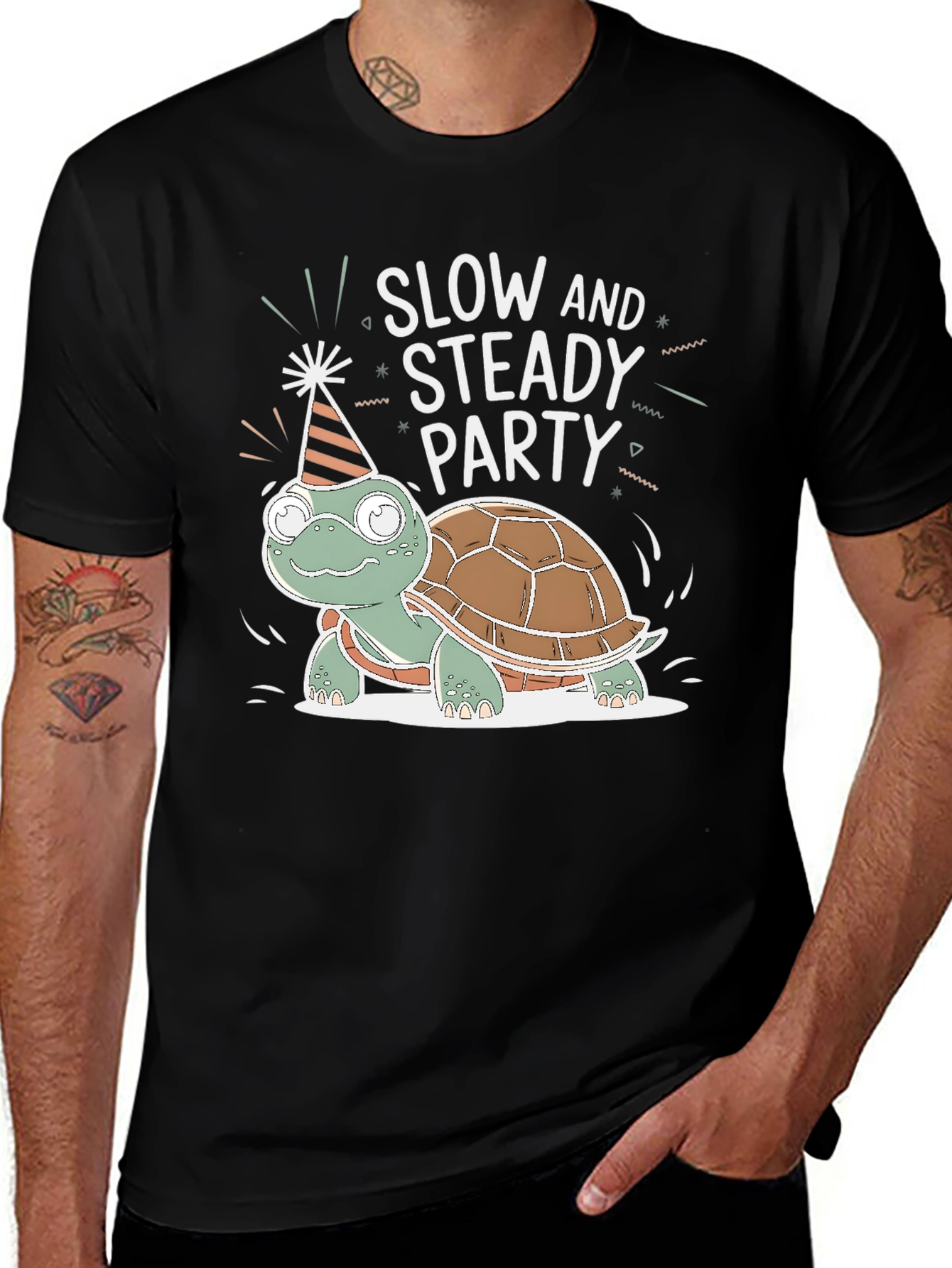 Variant 16 of Slow and Steady Party Turtle T-Shirt