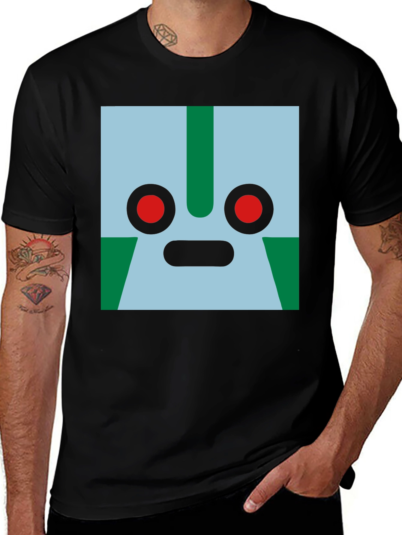 Variant 7 of Abstract Robot Face Graphic Tee - Black Cotton Blend