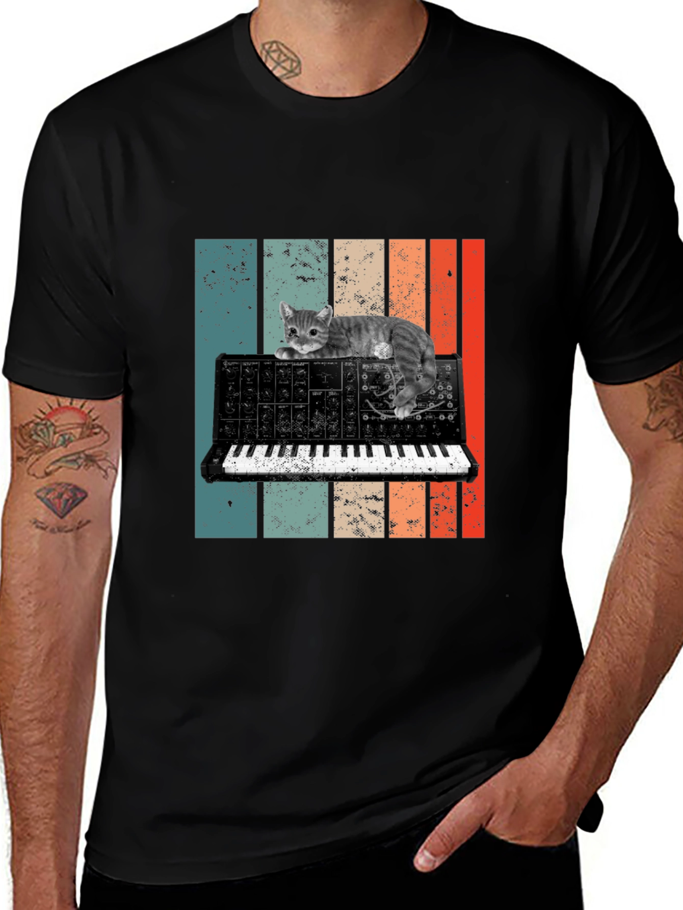 Variant 10 of Cat Keyboard T-Shirt - Retro Synth Design