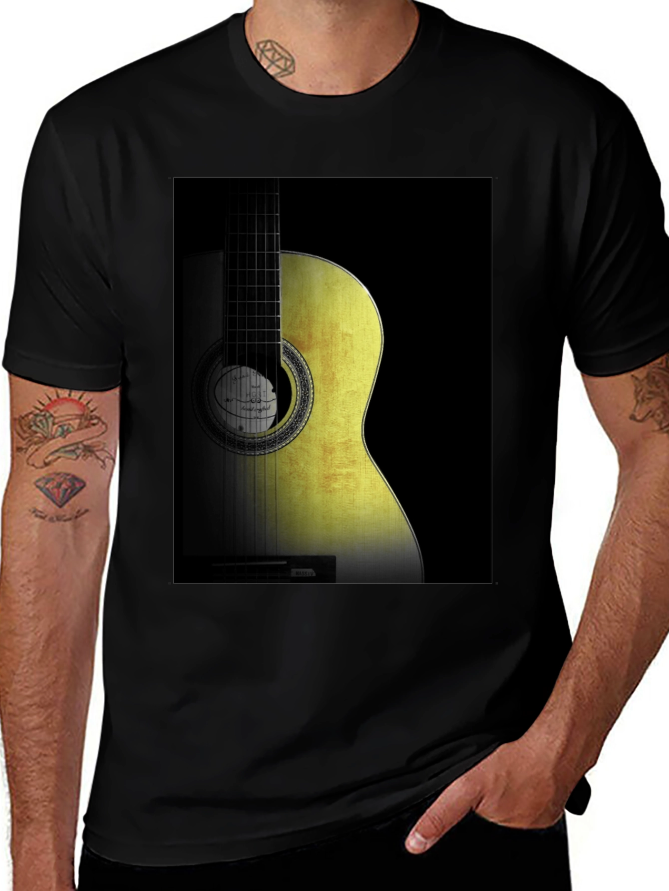 Variant 30 of Guitar Print Black T-Shirt | Music Lover Tee