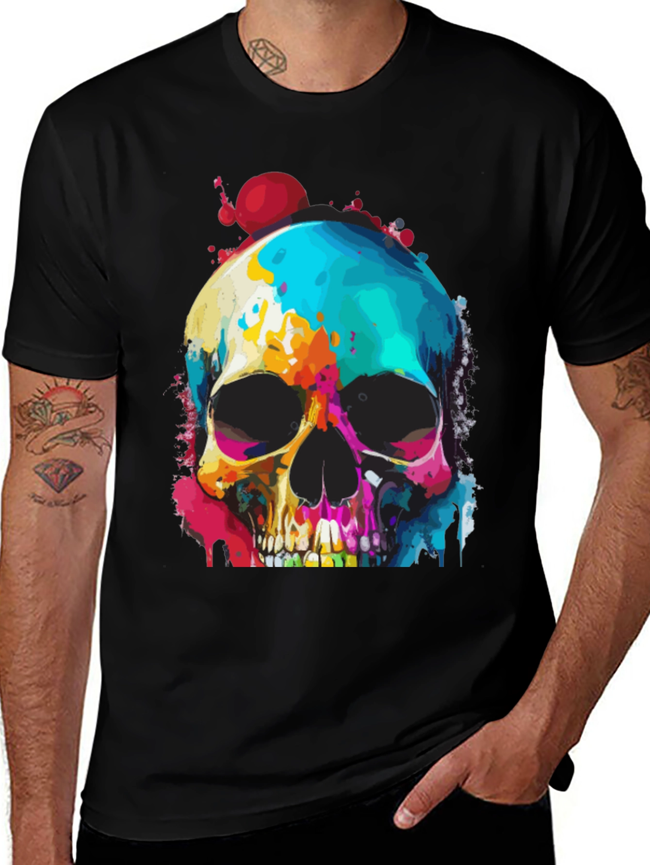 Variant 3 of Vibrant Skull Graphic Tee - Men's Black T-Shirt