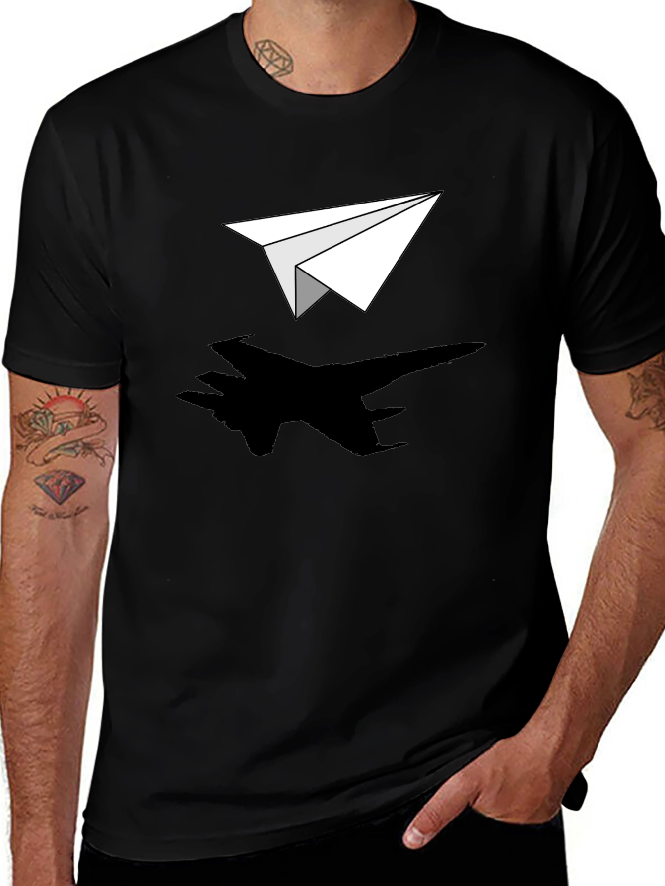 Variant 17 of Paper Plane Shadow T-Shirt - Black Graphic Tee