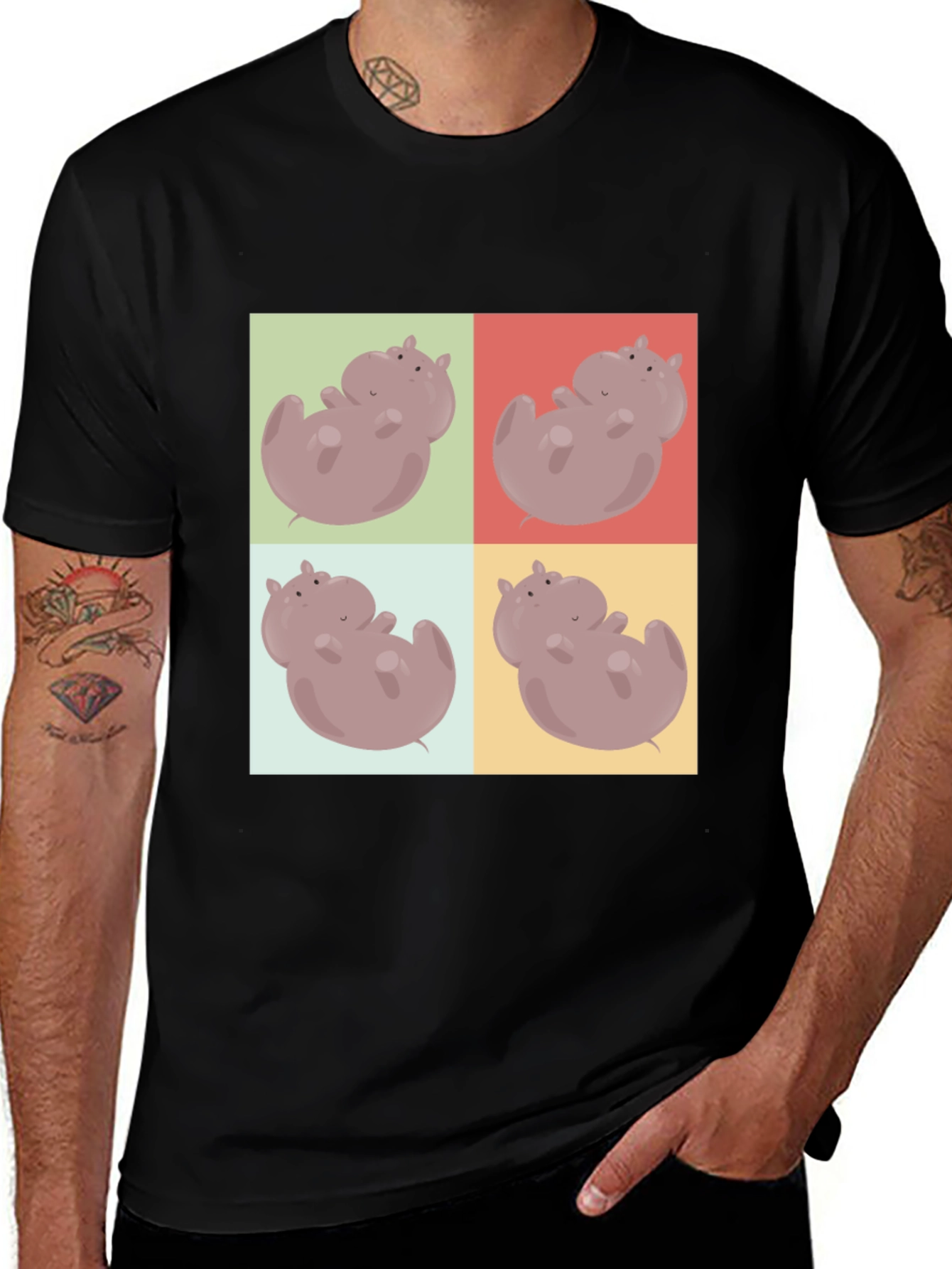 Variant 25 of Hippo Pop Art Black T-Shirt