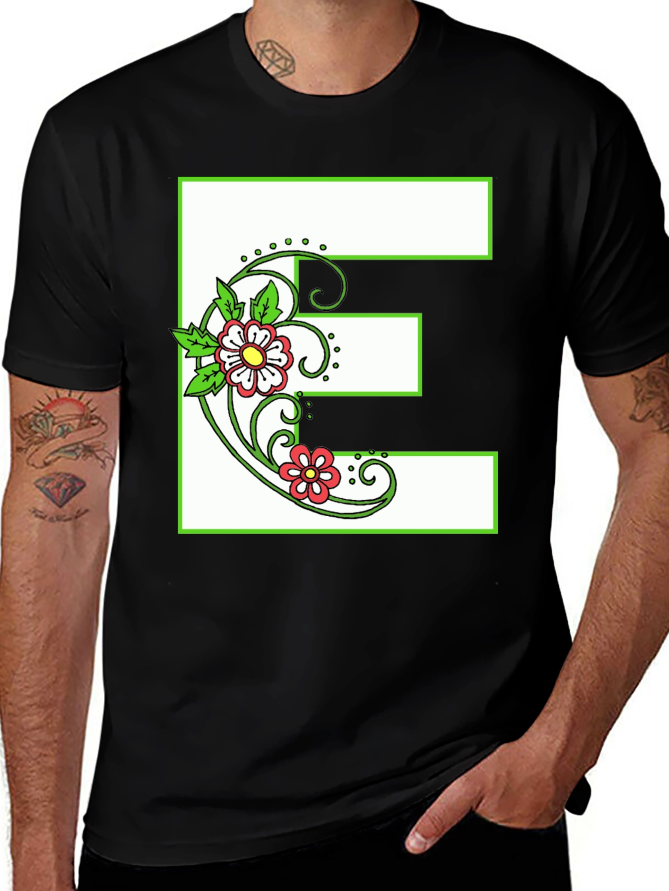 Variant 23 of Floral E T-Shirt - Personalized Initial Tee