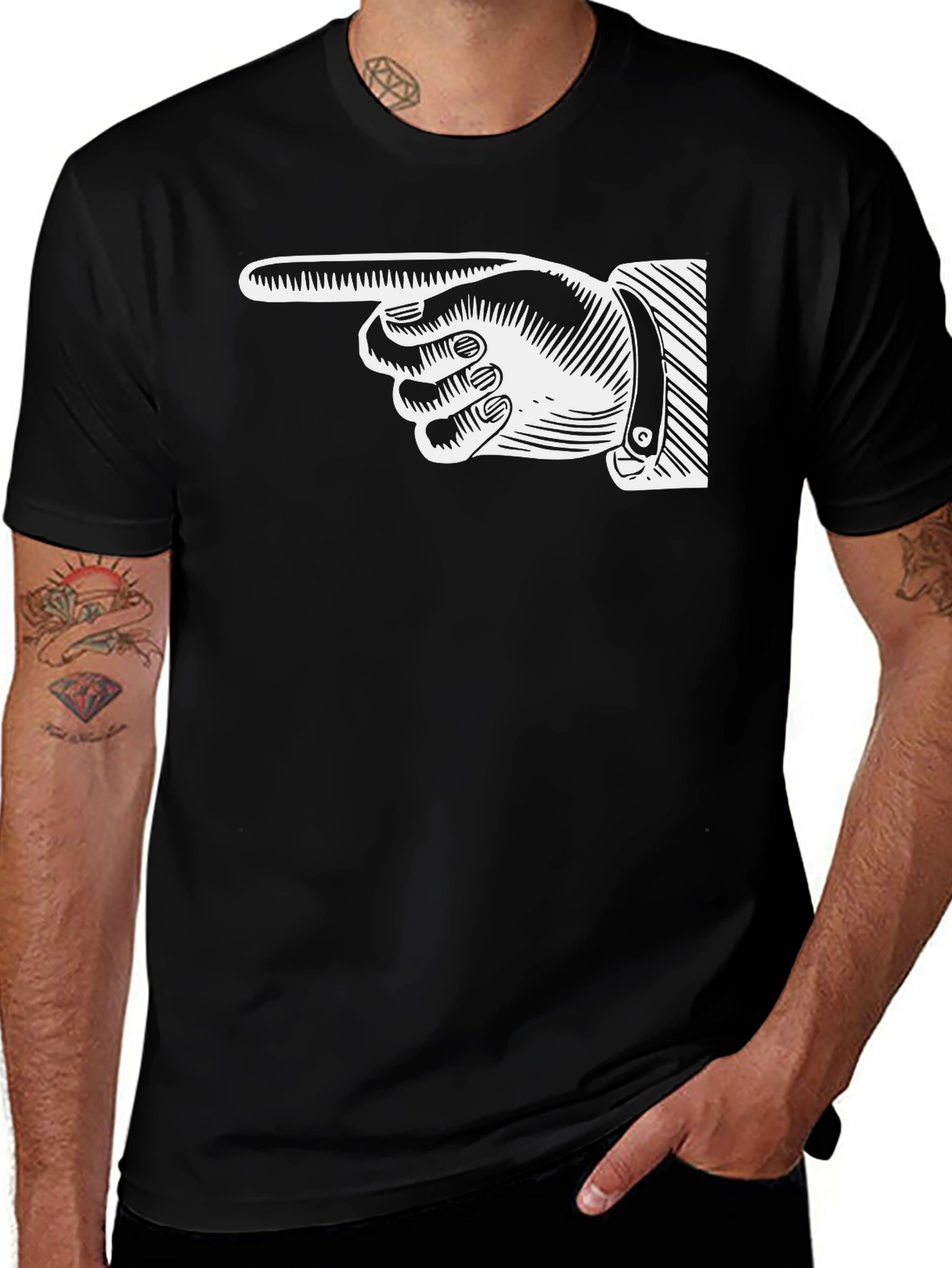 Variant 30 of Pointing Finger Graphic Tee - Classic Black Cotton Shirt