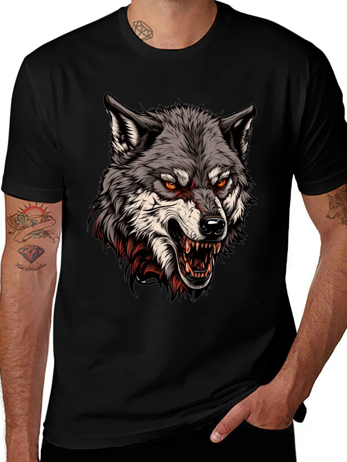 Variant 12 of Men's Black Wolf Graphic T-Shirt