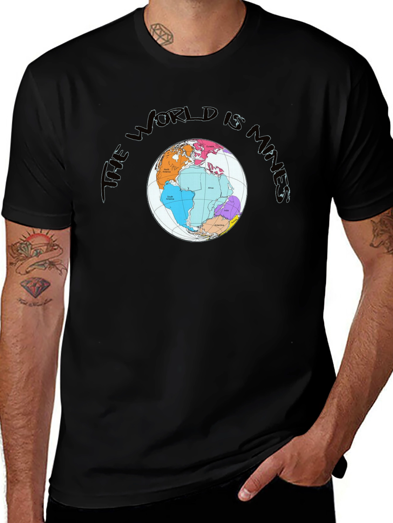 Variant 2 of The World Is Mine Globe Graphic Black Tee