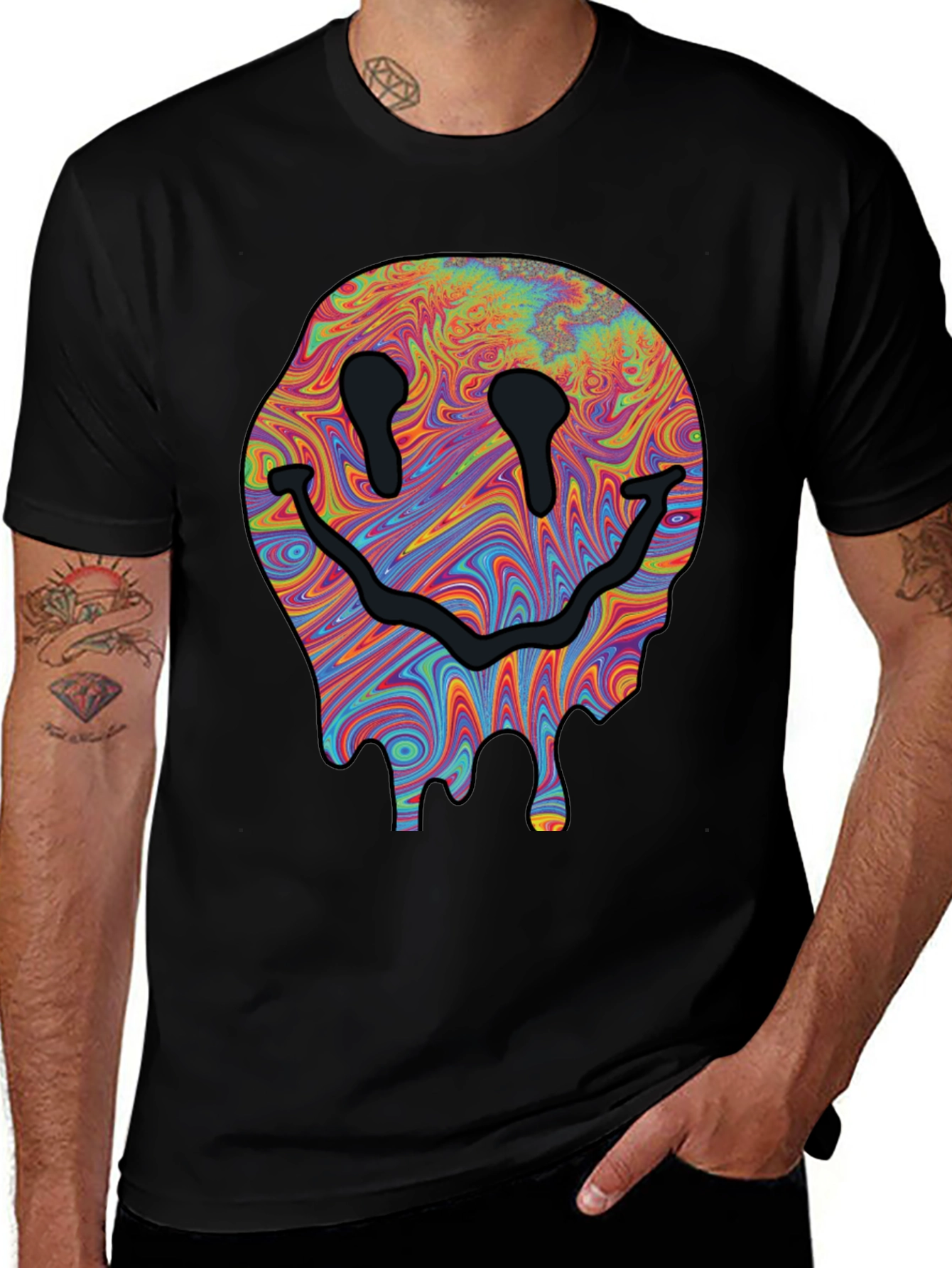 Variant 8 of Melting Smiley Face Graphic Tee - Black
