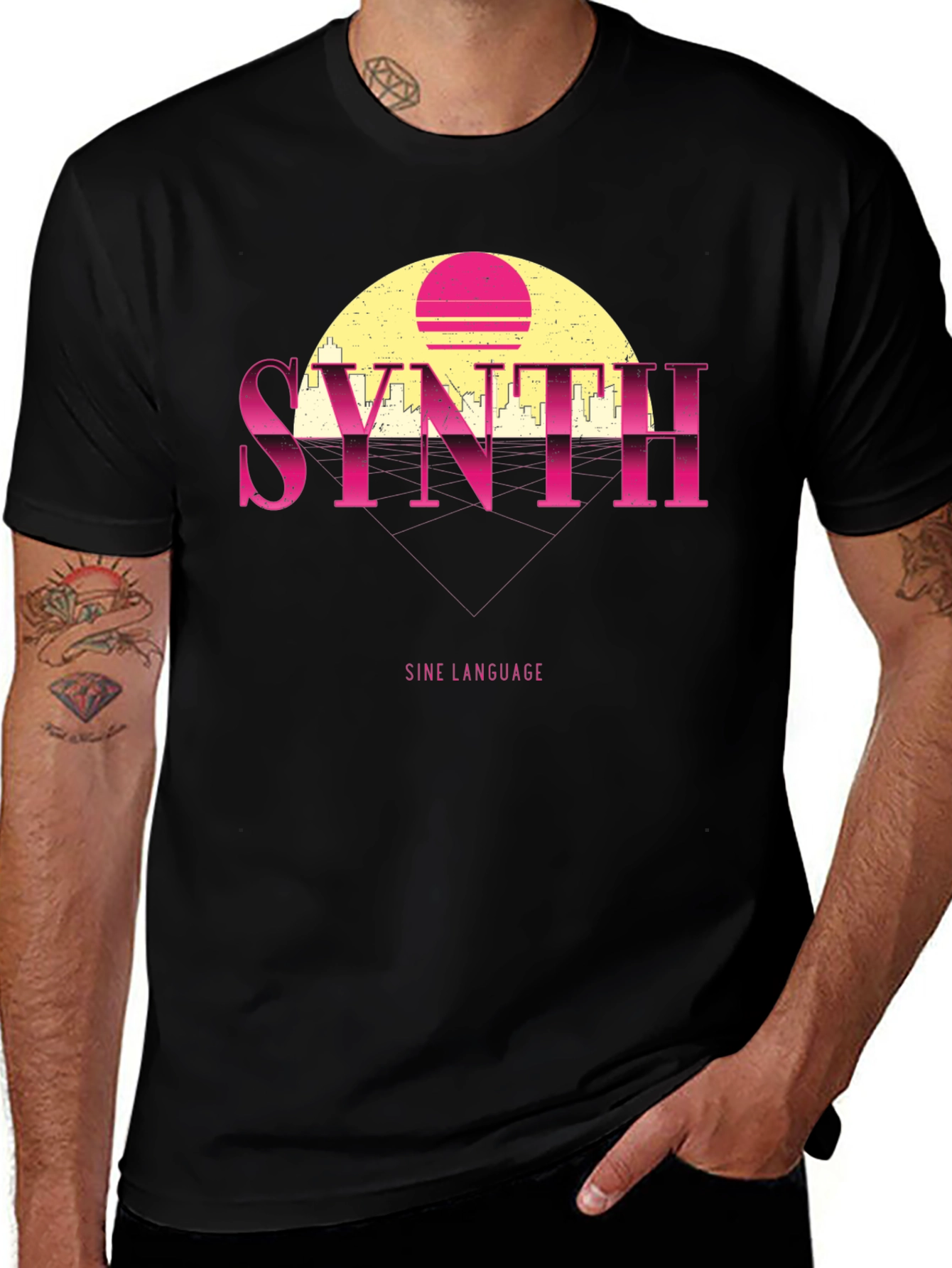 Variant 26 of Synth Sine Language Graphic Tee - Retro Wave Style