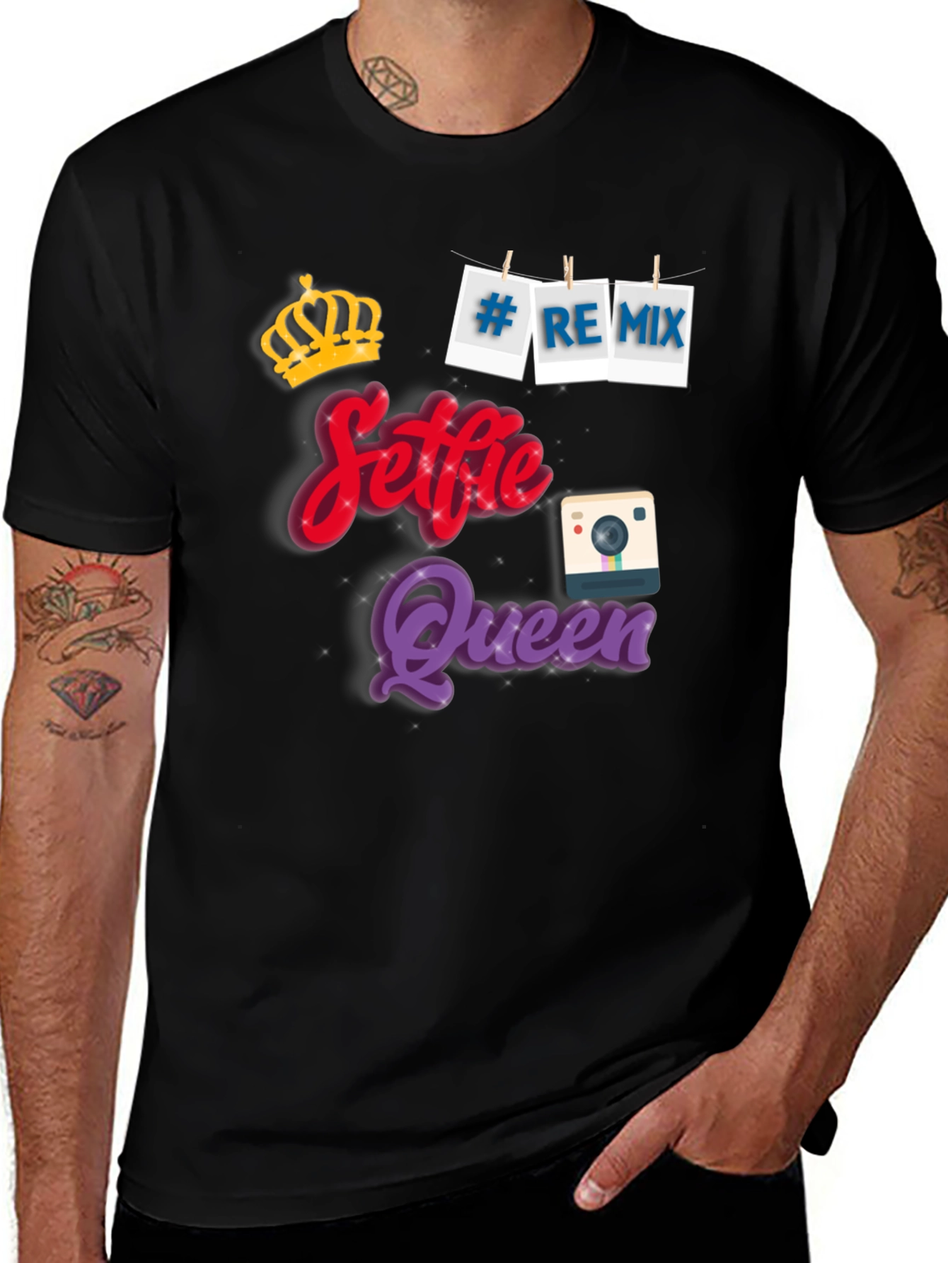 Selfie Queen Black Graphic T-Shirt