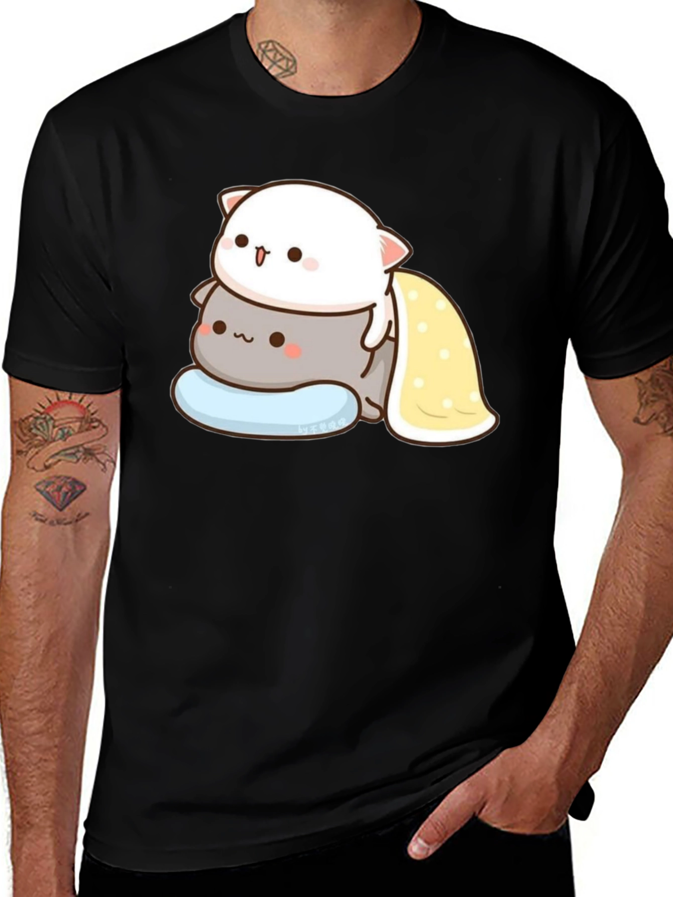 Variant 21 of Cute Cat Stacked T-Shirt - Black