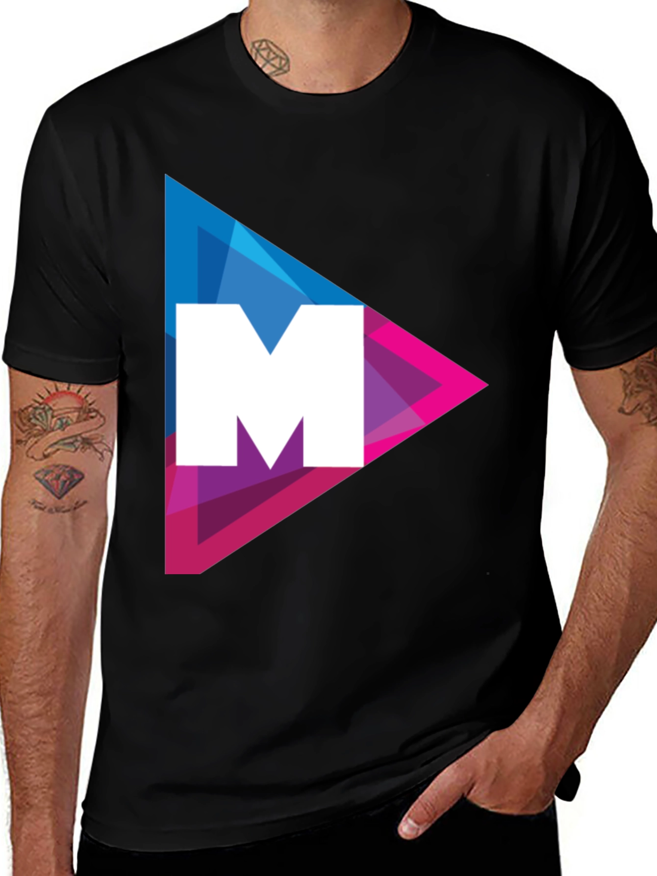 Variant 4 of Modern Triangle 'M' Graphic Tee - Black Cotton Shirt