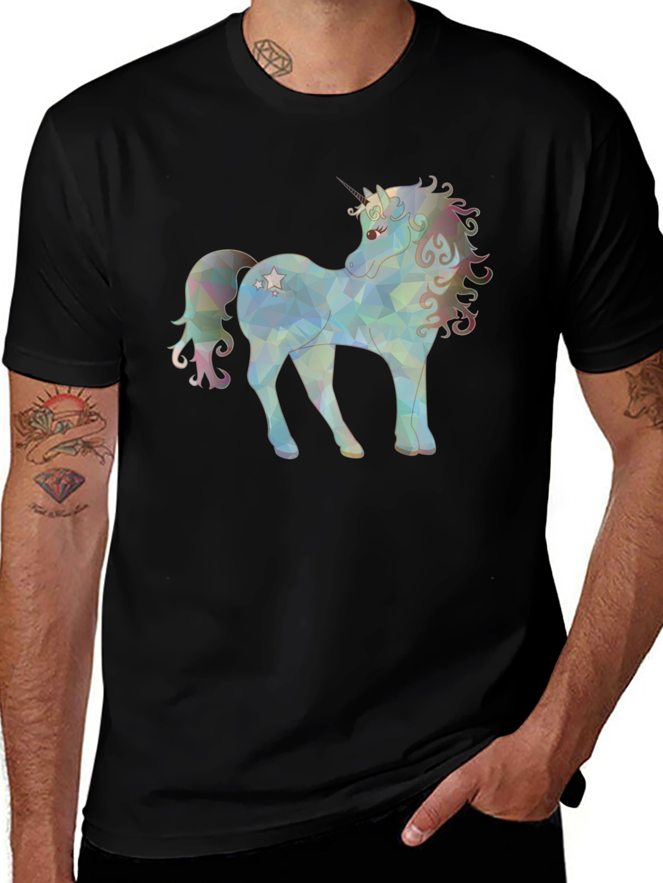Variant 14 of Unicorn Graphic Print Black T-Shirt