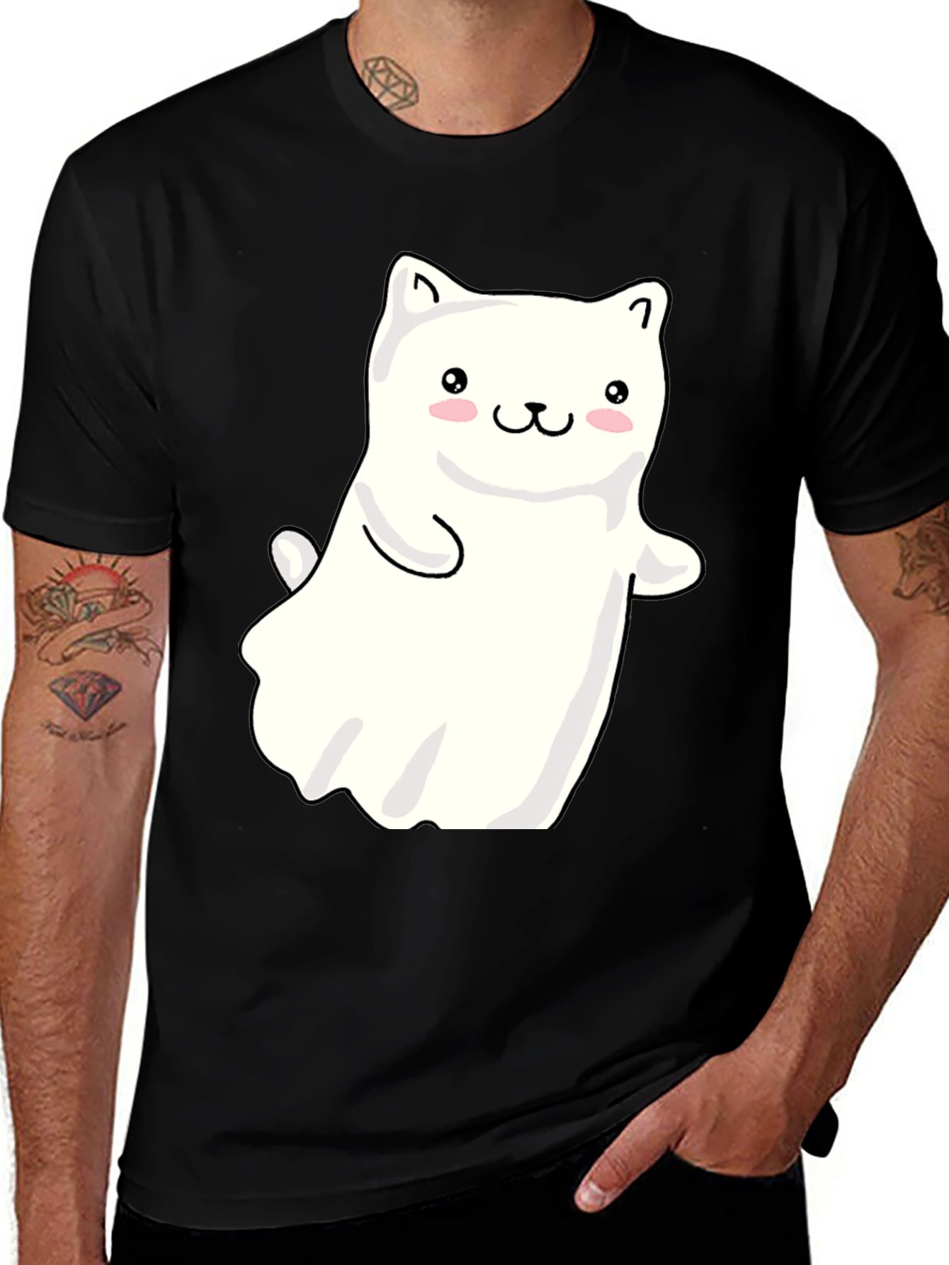 Cute Ghost Cat T-Shirt - Halloween Apparel