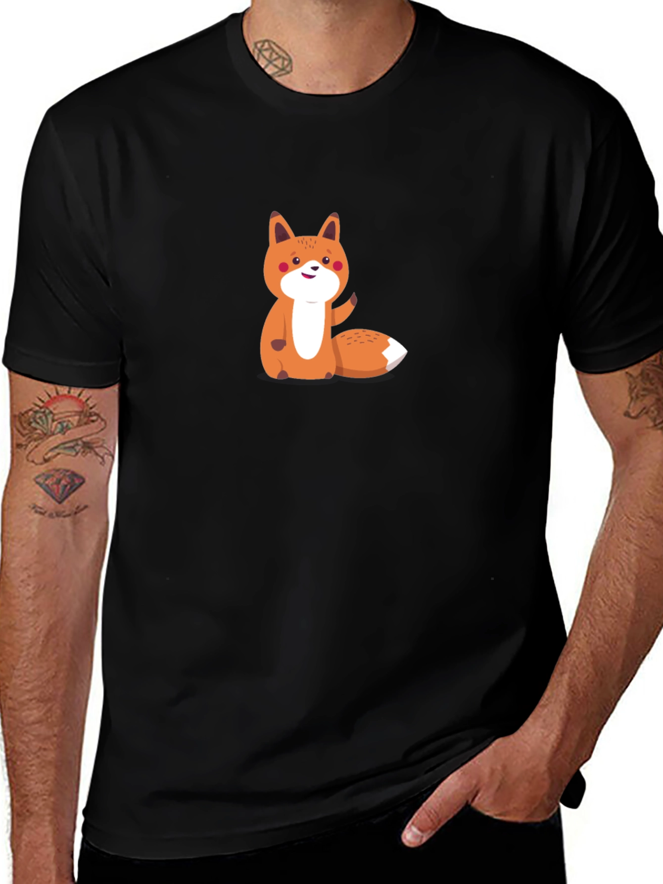 Variant 24 of Cute Fox Graphic Tee - Men's Black T-Shirt