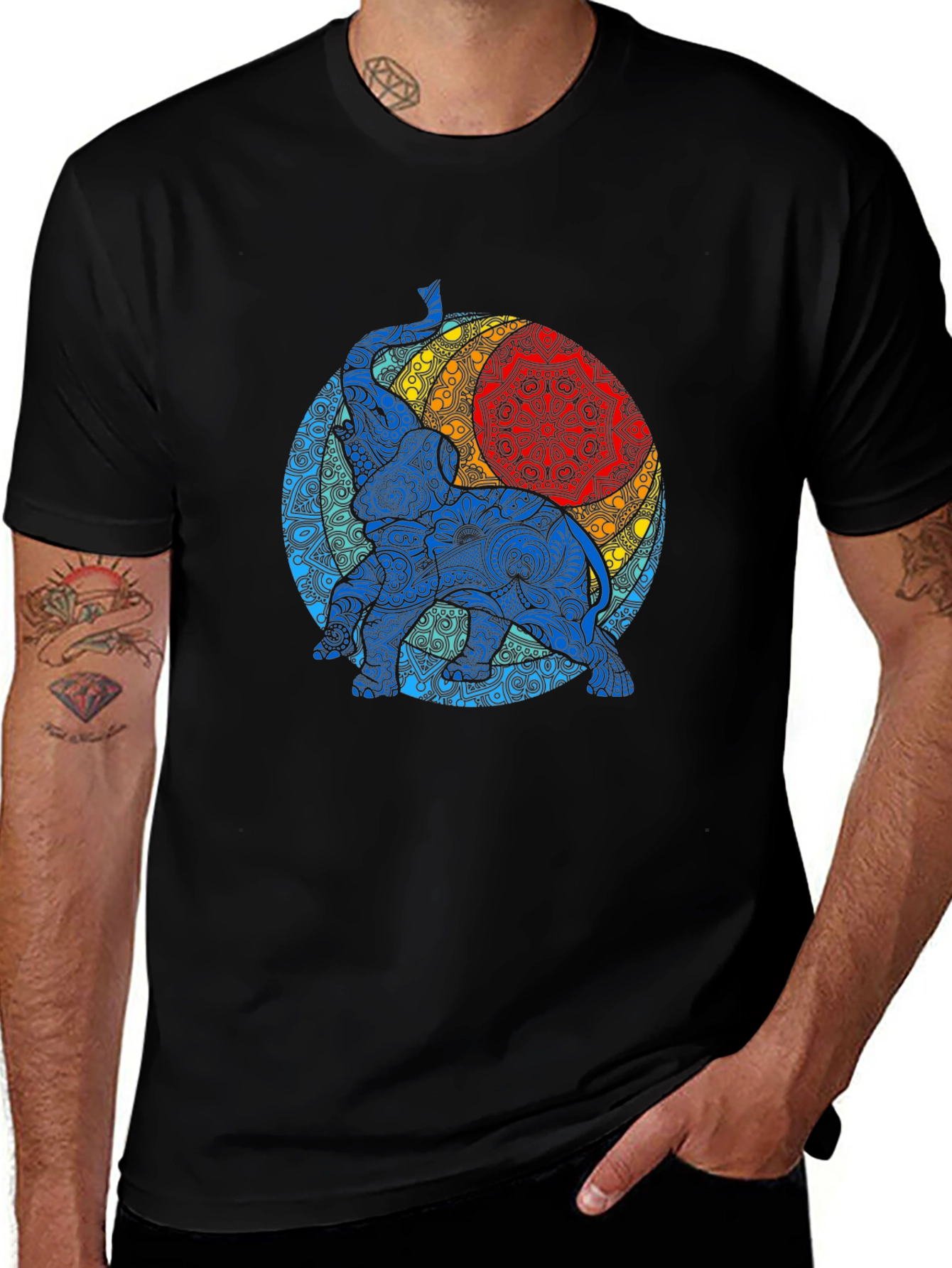 Variant 6 of Elephant Mandala Graphic Print Men's Black T-Shirt