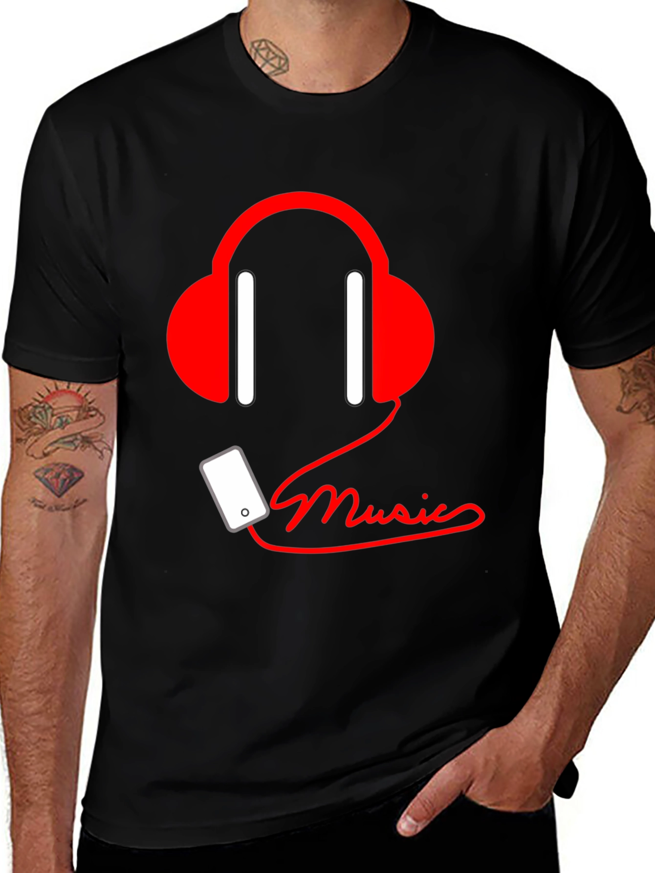 Variant 2 of Music Lover Tee - Headphones & Phone Graphic T-Shirt