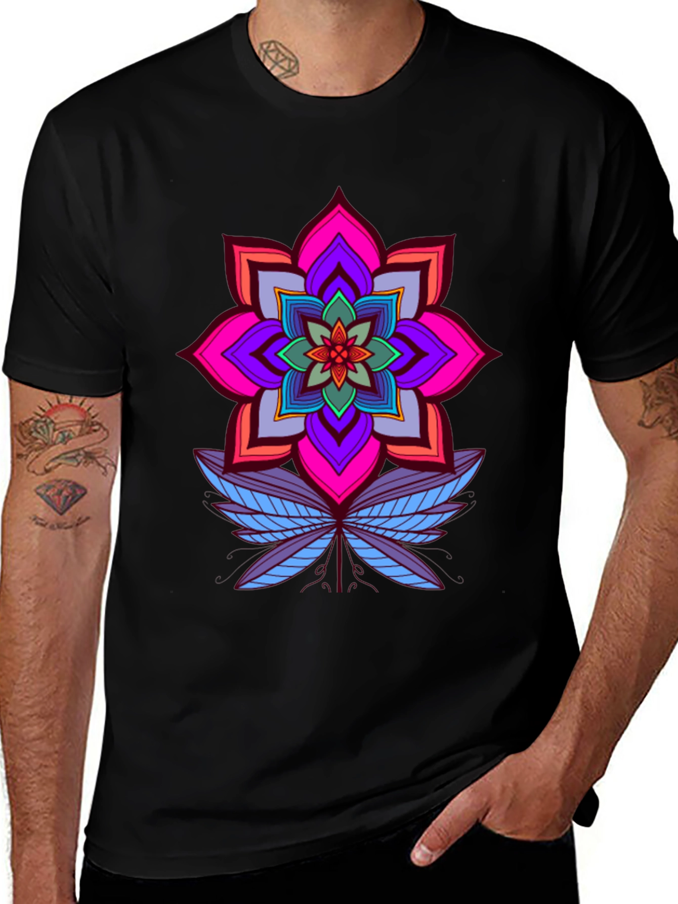 Variant 6 of Vibrant Floral Mandala Graphic Tee - Unisex Black T-Shirt