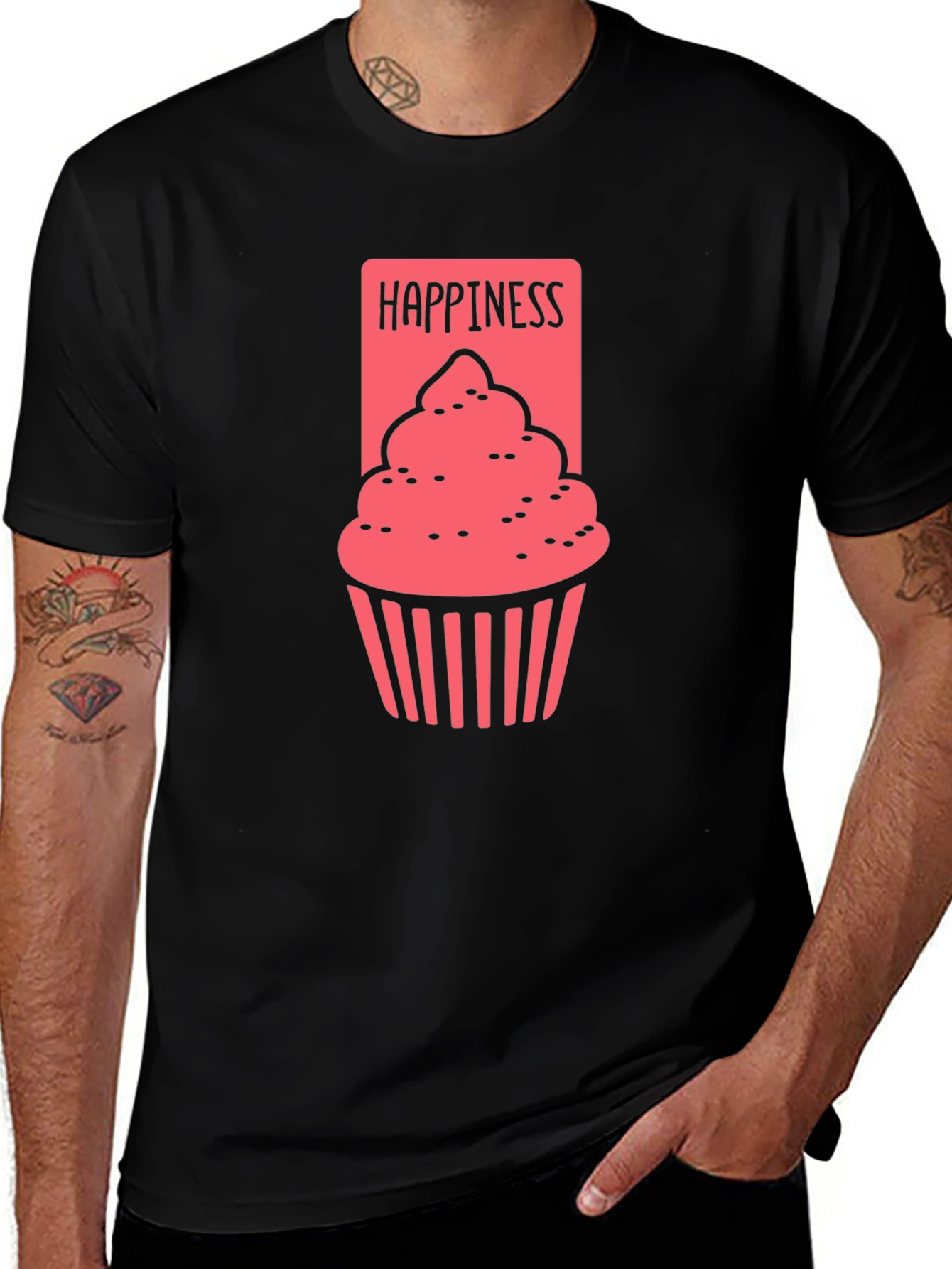 Variant 15 of Happiness Cupcake Graphic Tee - Black Cotton T-Shirt