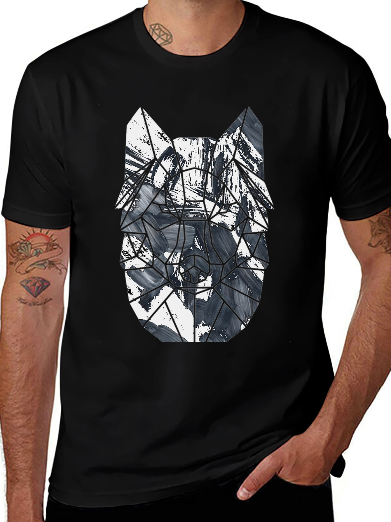 Variant 30 of Geometric Wolf Graphic Black T-Shirt