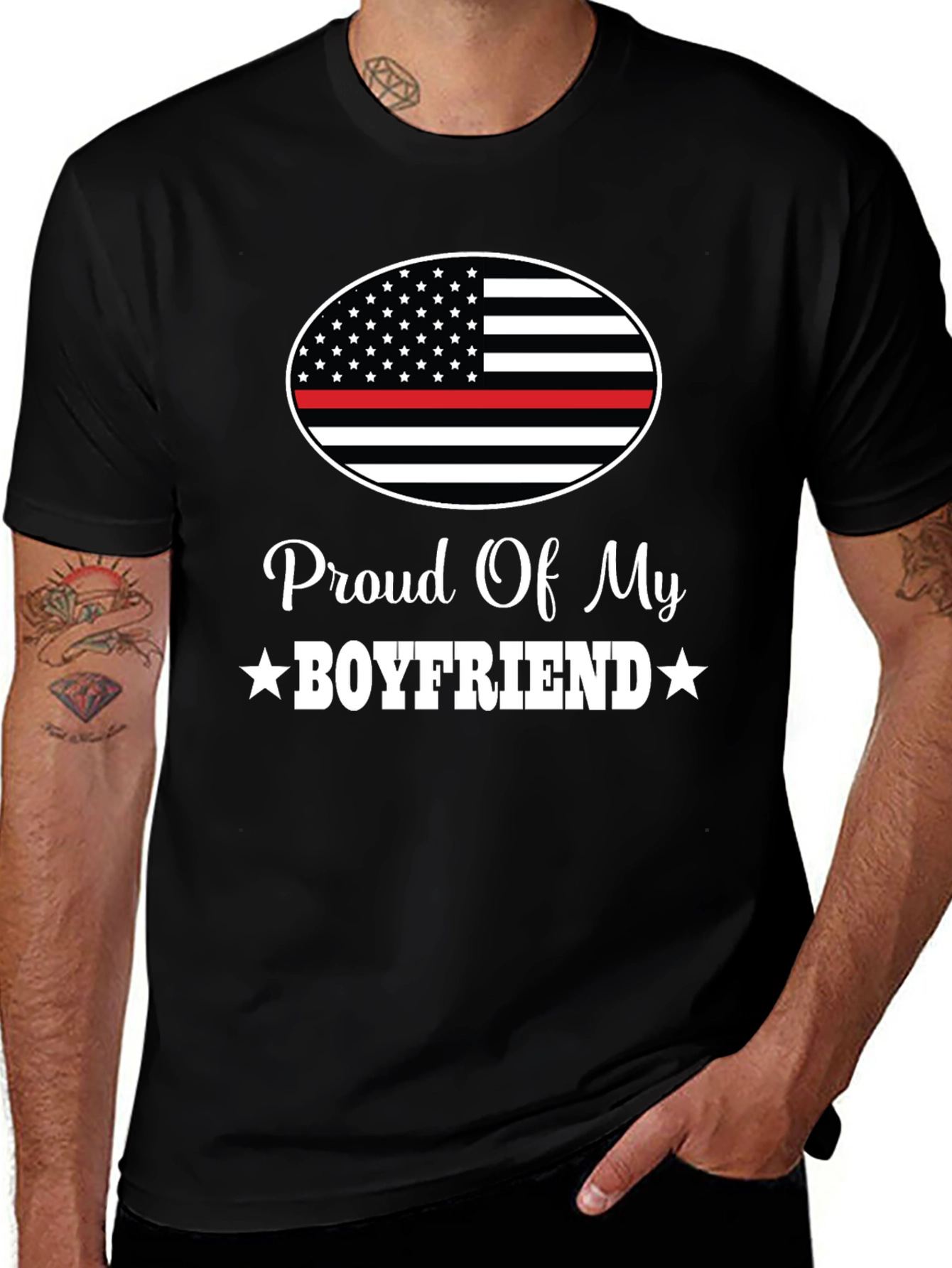 Variant 10 of Proud Boyfriend Thin Red Line Flag Graphic Tee