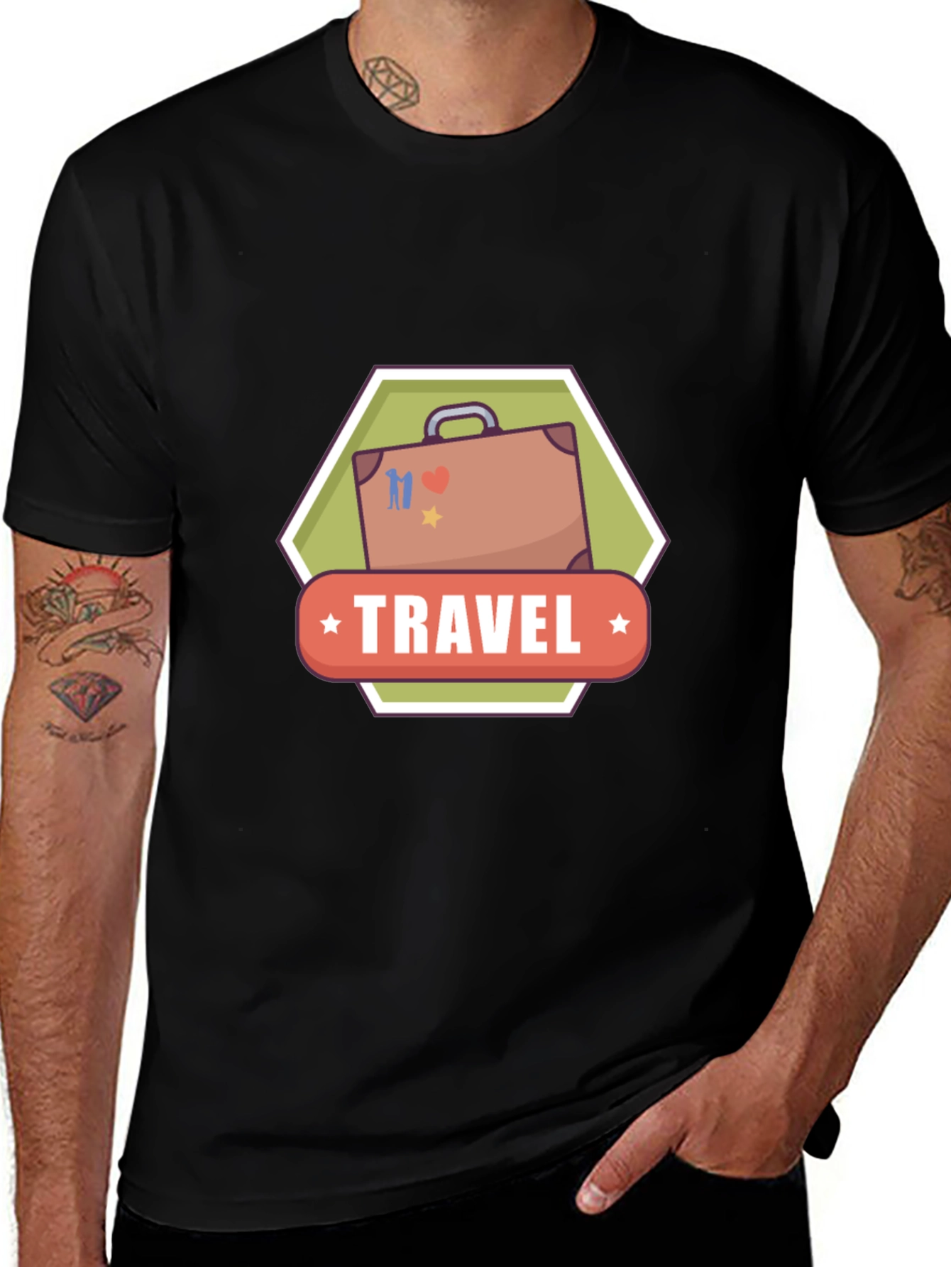 Travel Suitcase Graphic Black T-Shirt