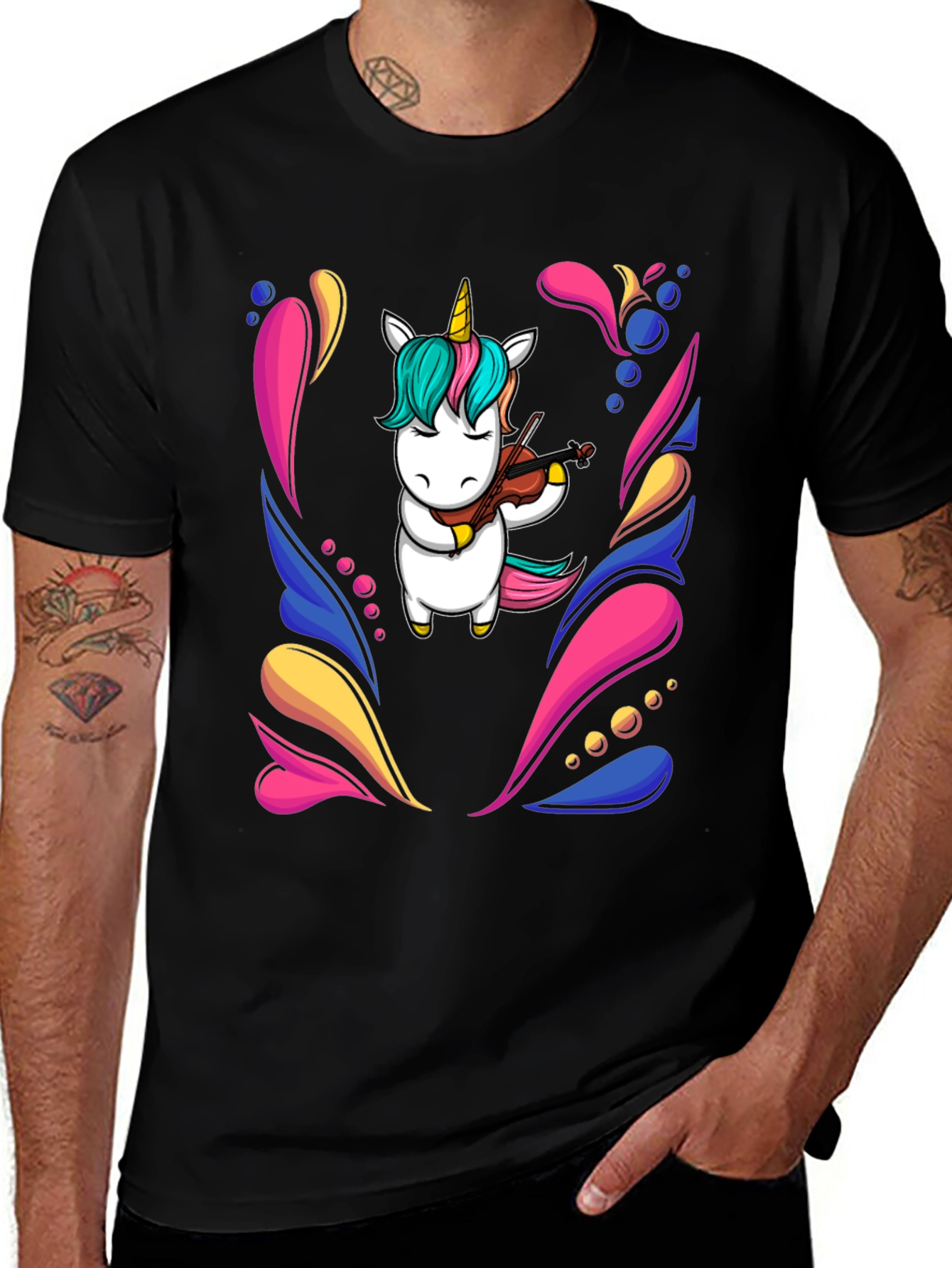 Variant 11 of Unicorn Violinist Black T-Shirt