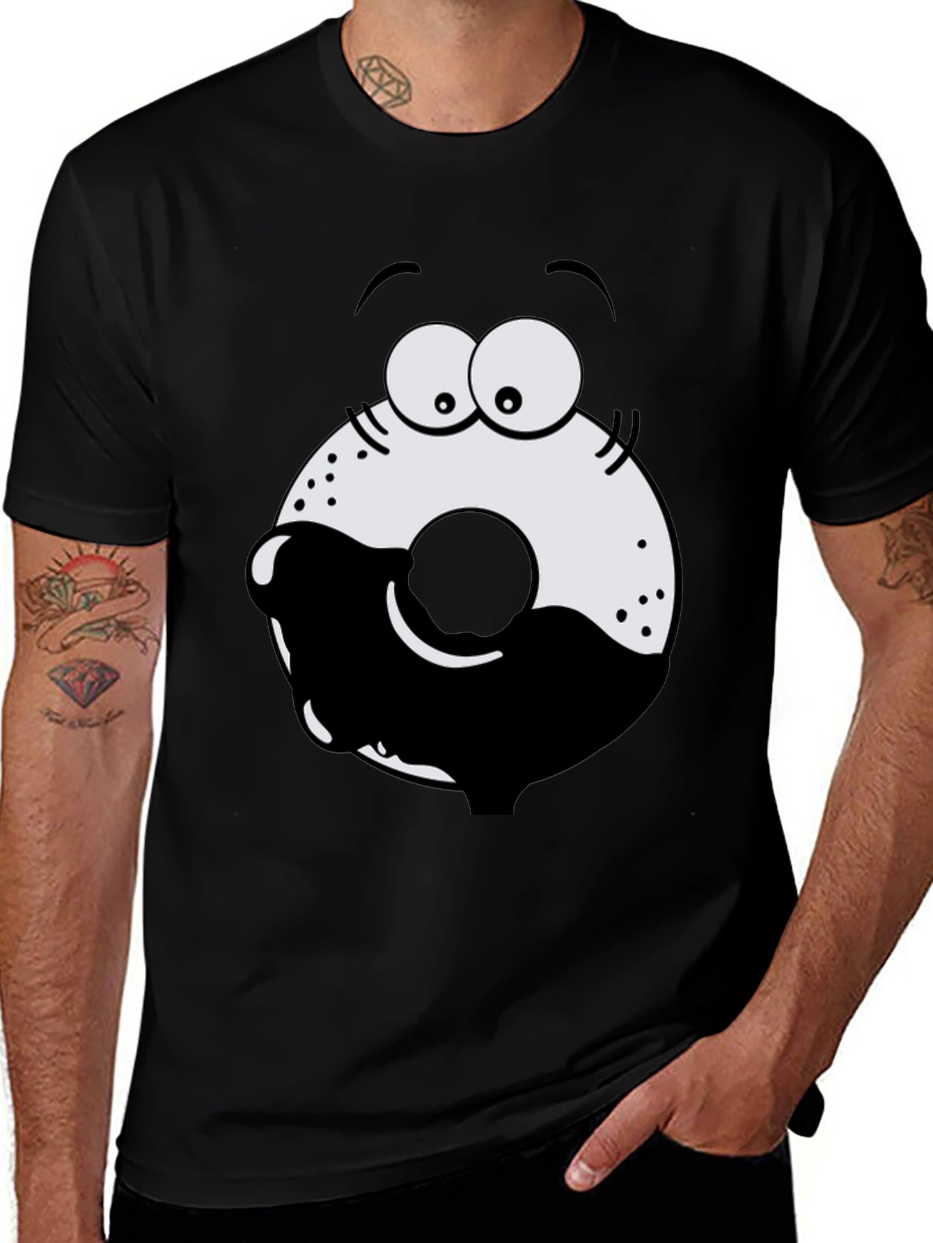 Variant 13 of Cartoon Donut Graphic Tee - Black T-Shirt