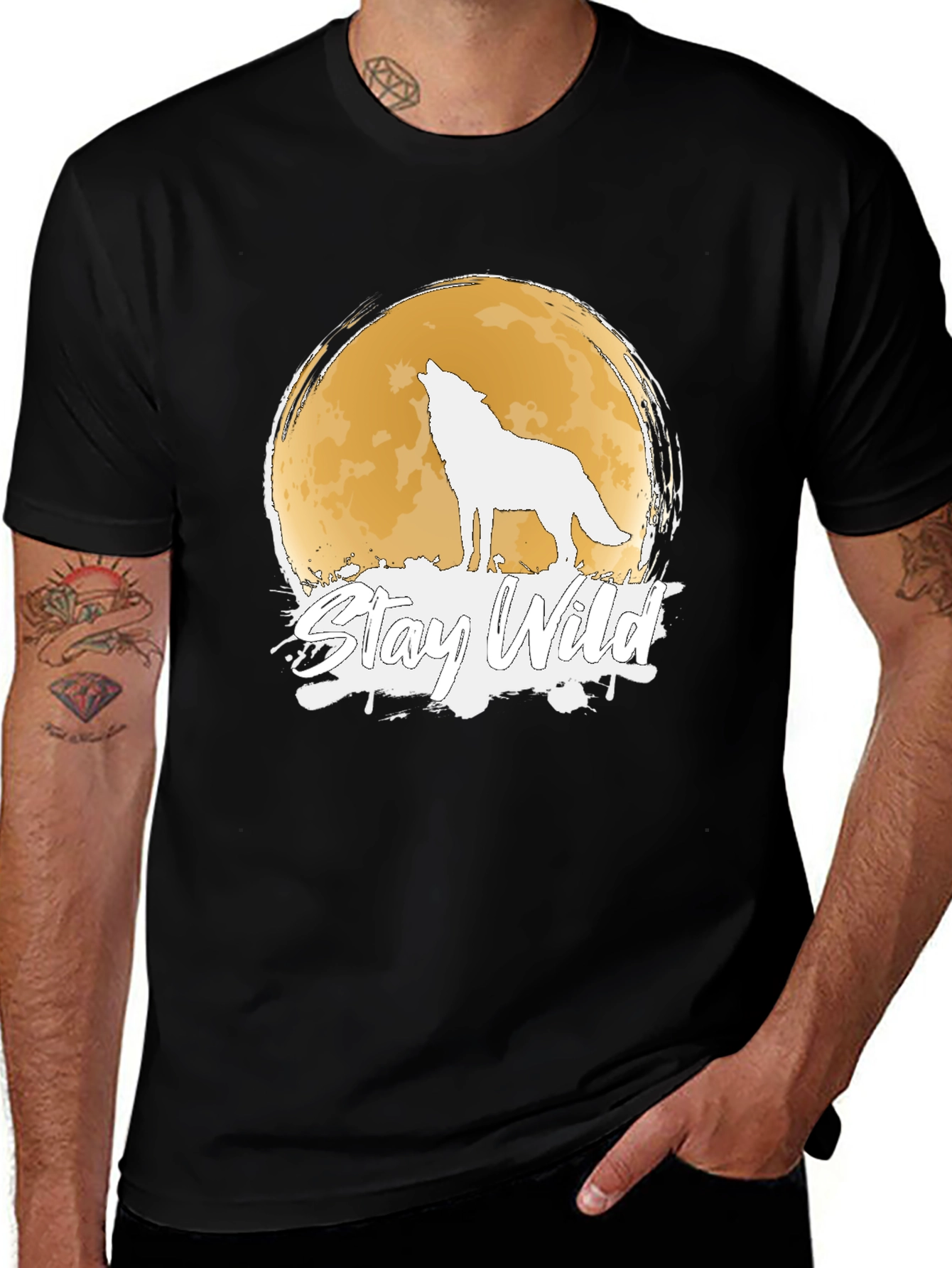 Variant 20 of Stay Wild Wolf Moon Graphic Black T-Shirt
