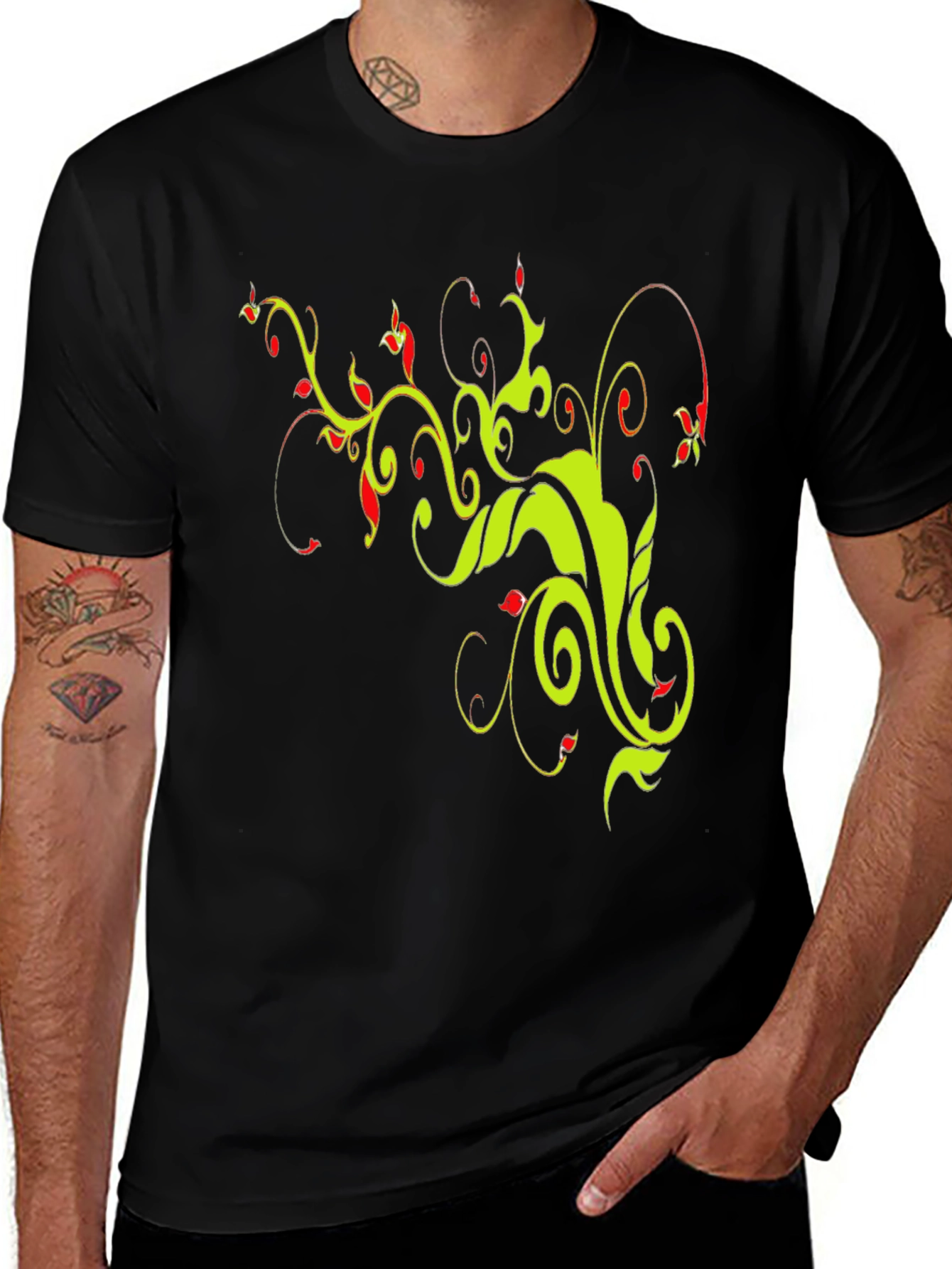 Variant 18 of Stylish Black T-Shirt with Floral Vine Design