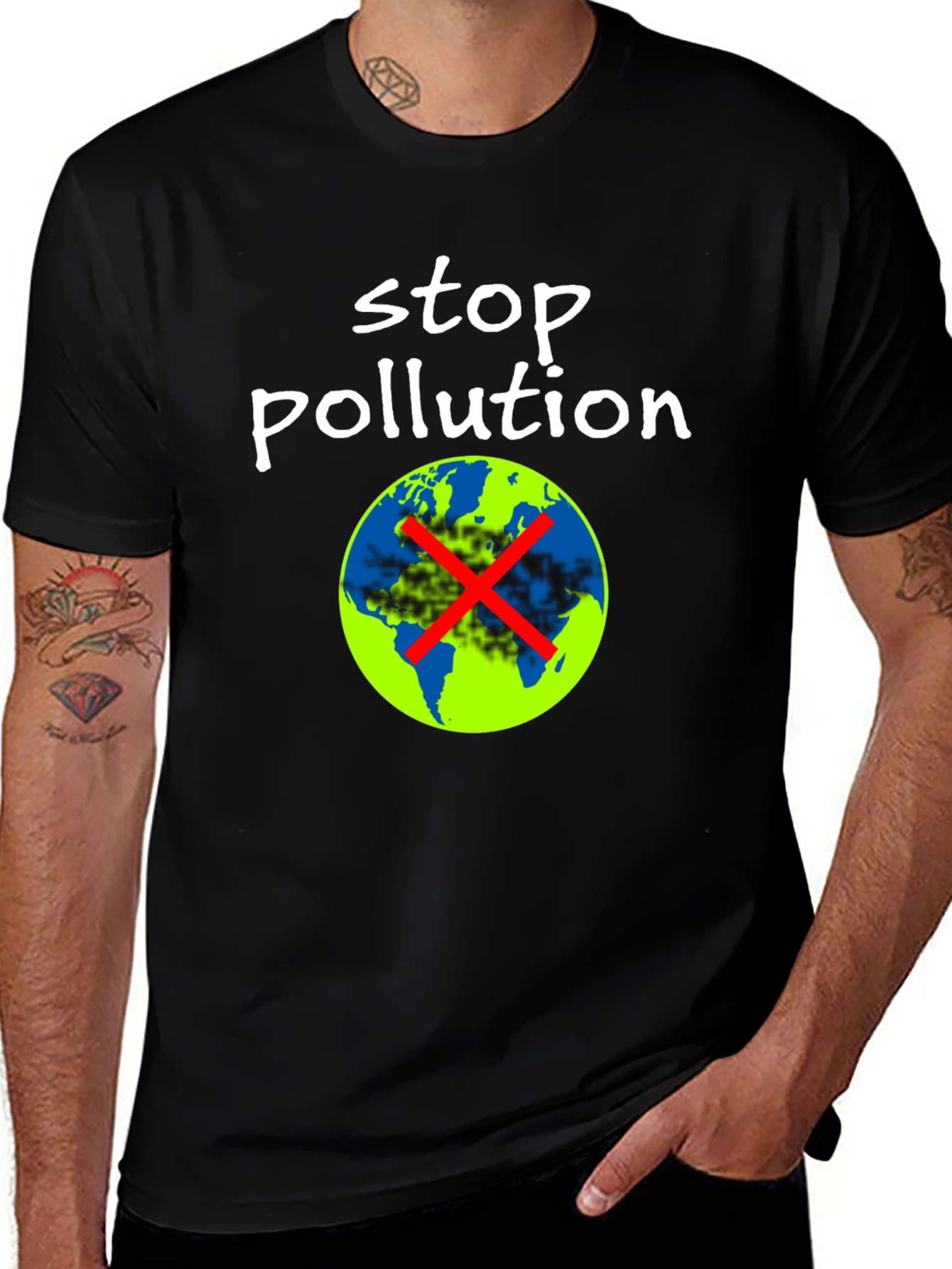 Variant 3 of Stop Pollution Graphic T-Shirt - Black Cotton Tee