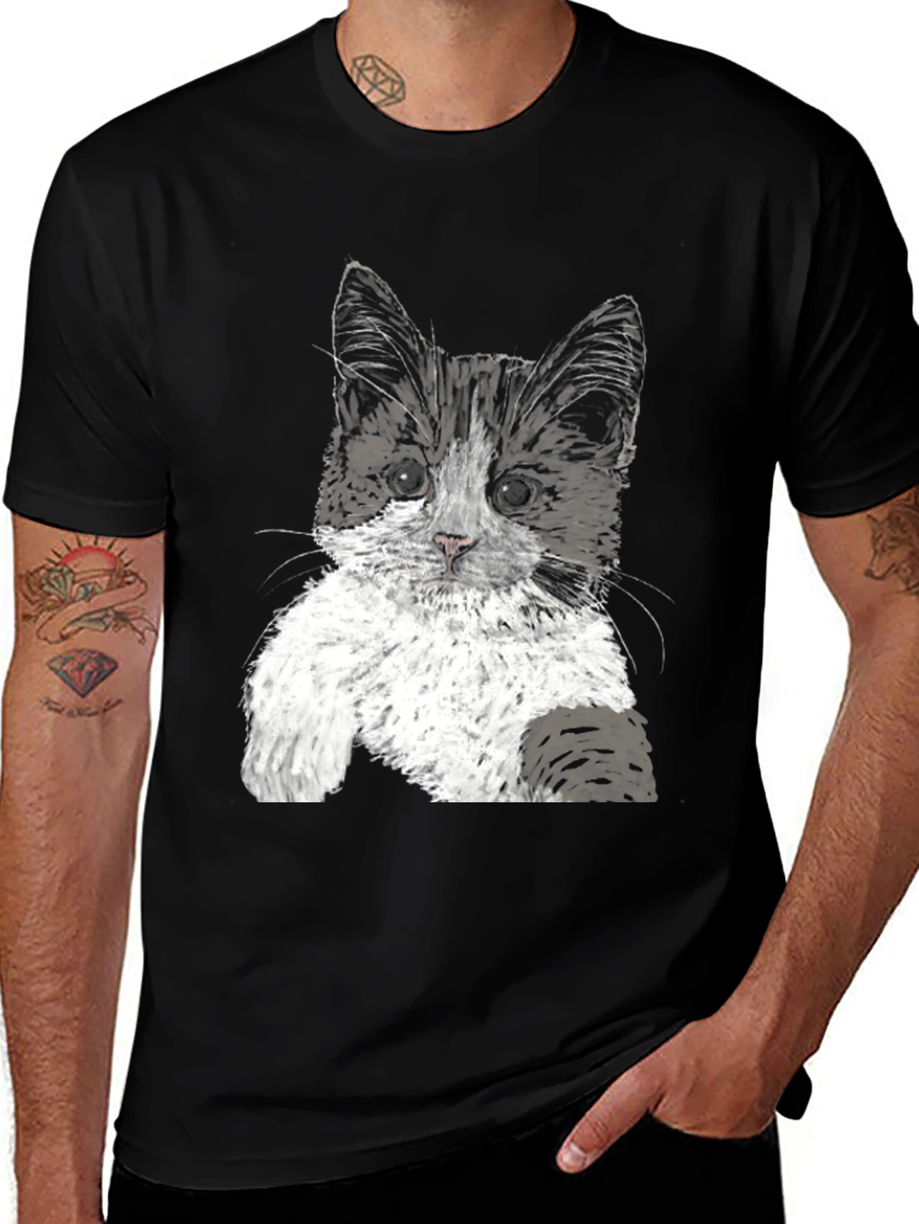 Variant 10 of Cute Kitten Graphic Tee - Black Cotton T-Shirt