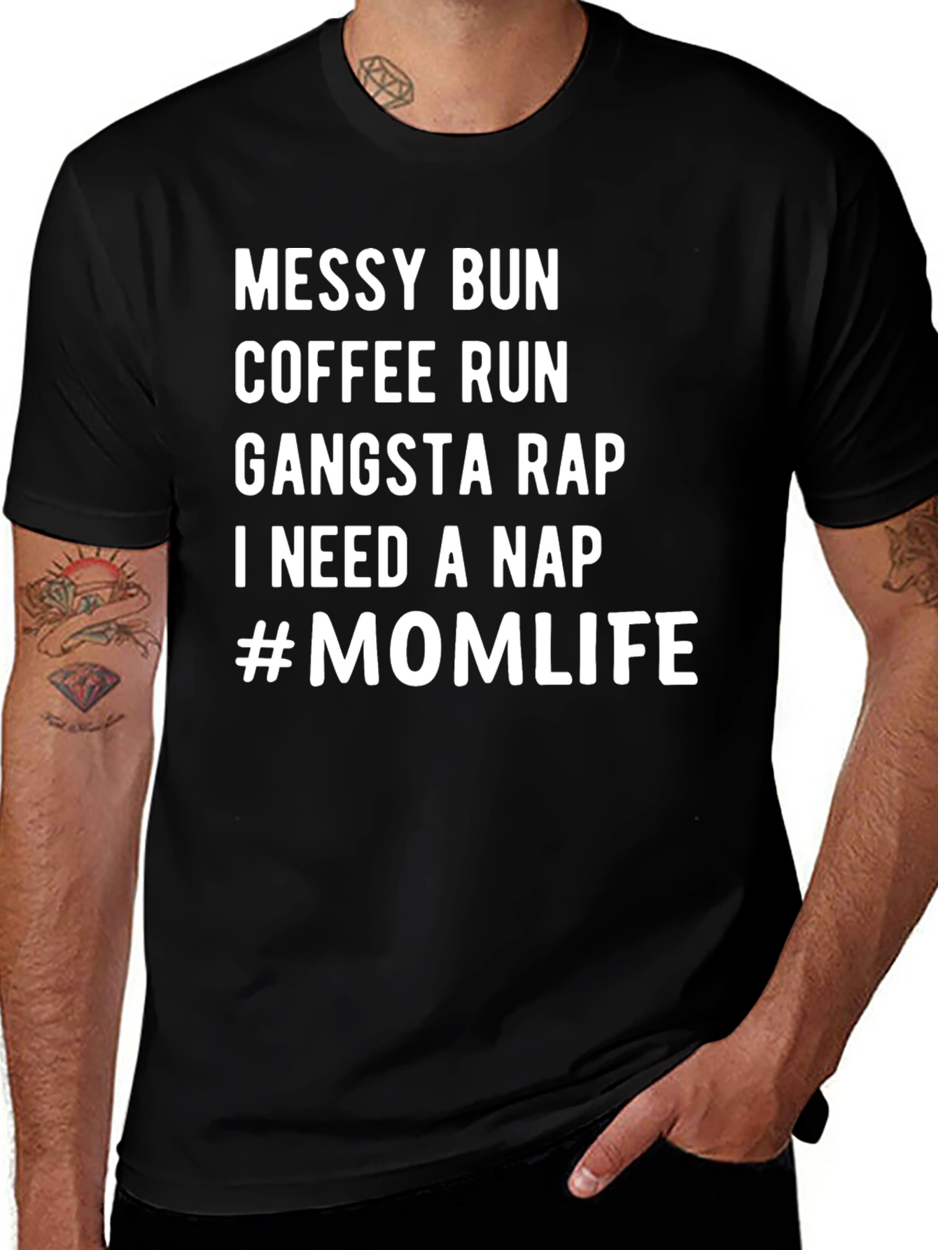 Variant 10 of Mom Life T-Shirt: Messy Bun, Coffee Run, Gangsta Rap Tee