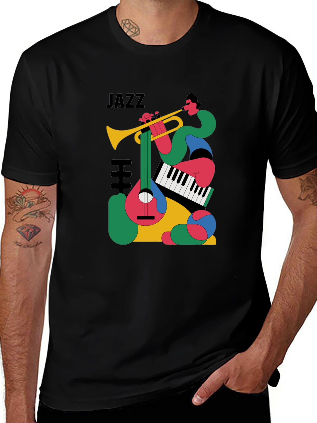 Variant 12 of Stylish Jazz Musician Graphic Black T-Shirt