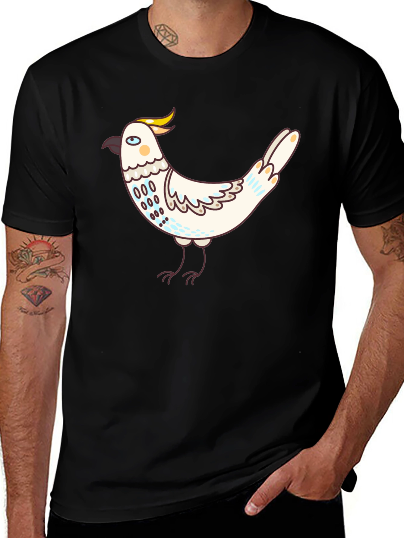 Variant 13 of Cartoon Cockatoo Black T-Shirt